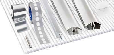 GUTTA Hohlkammerplatte »Zebraplatte, weiß gestreift«, 16 mm, 3 m², Erweiterungsset 3x1 Meter mit Profilen, Gummidichtungen