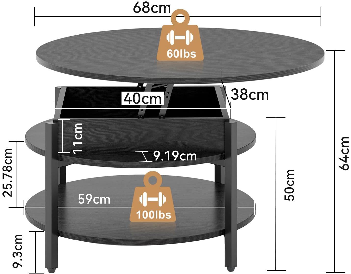 FABATO Couchtisch Höhenverstellbarer Runder Kaffeetisch mit günstig online kaufen
