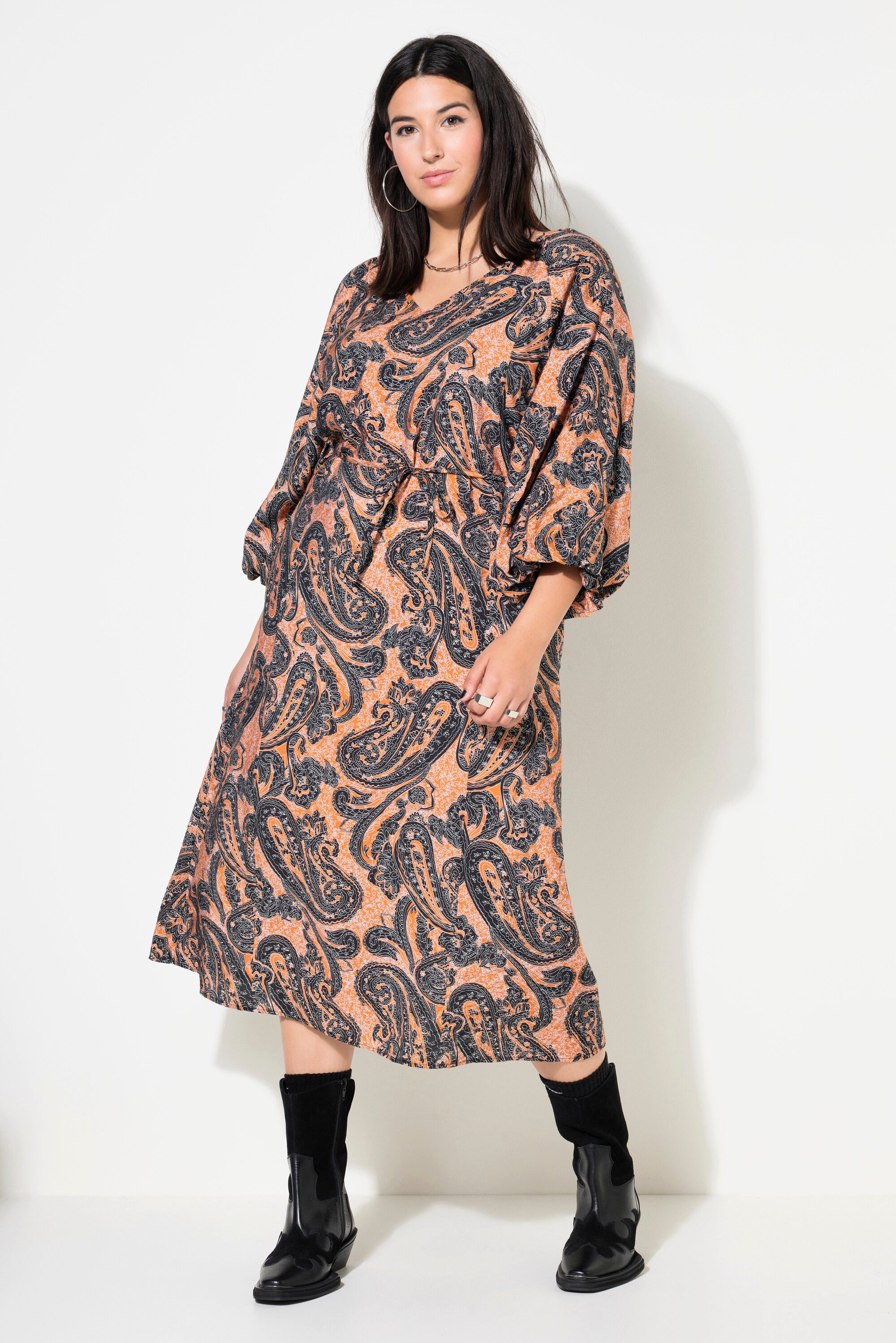 Midikleid Maxikleid A-Line Paisley 3/4-Ballonärmel