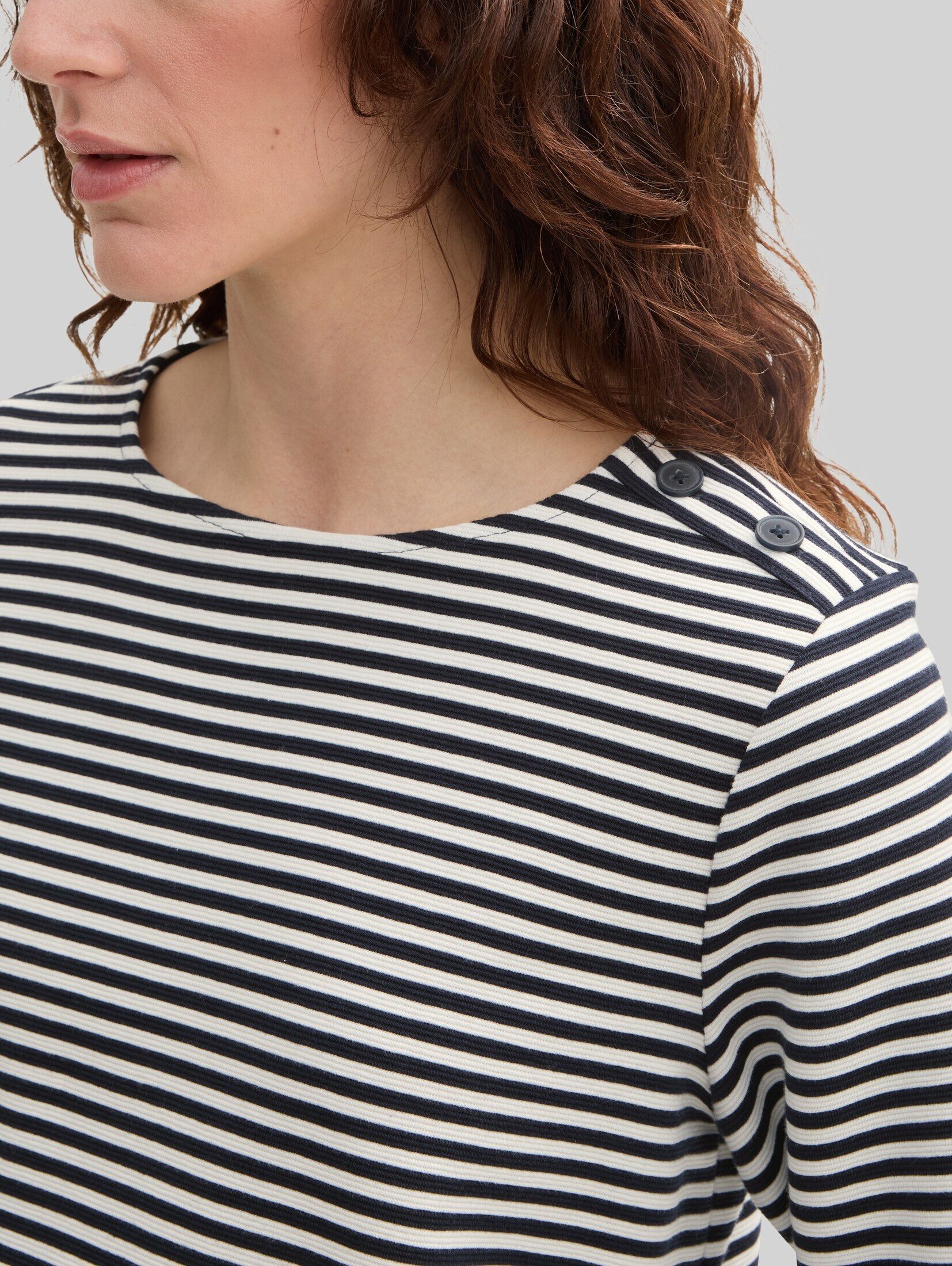 TOM TAILOR 3/4-Arm-Shirt T-Shirt (im Einserpack) Langarmshirt mit Knopf-Details