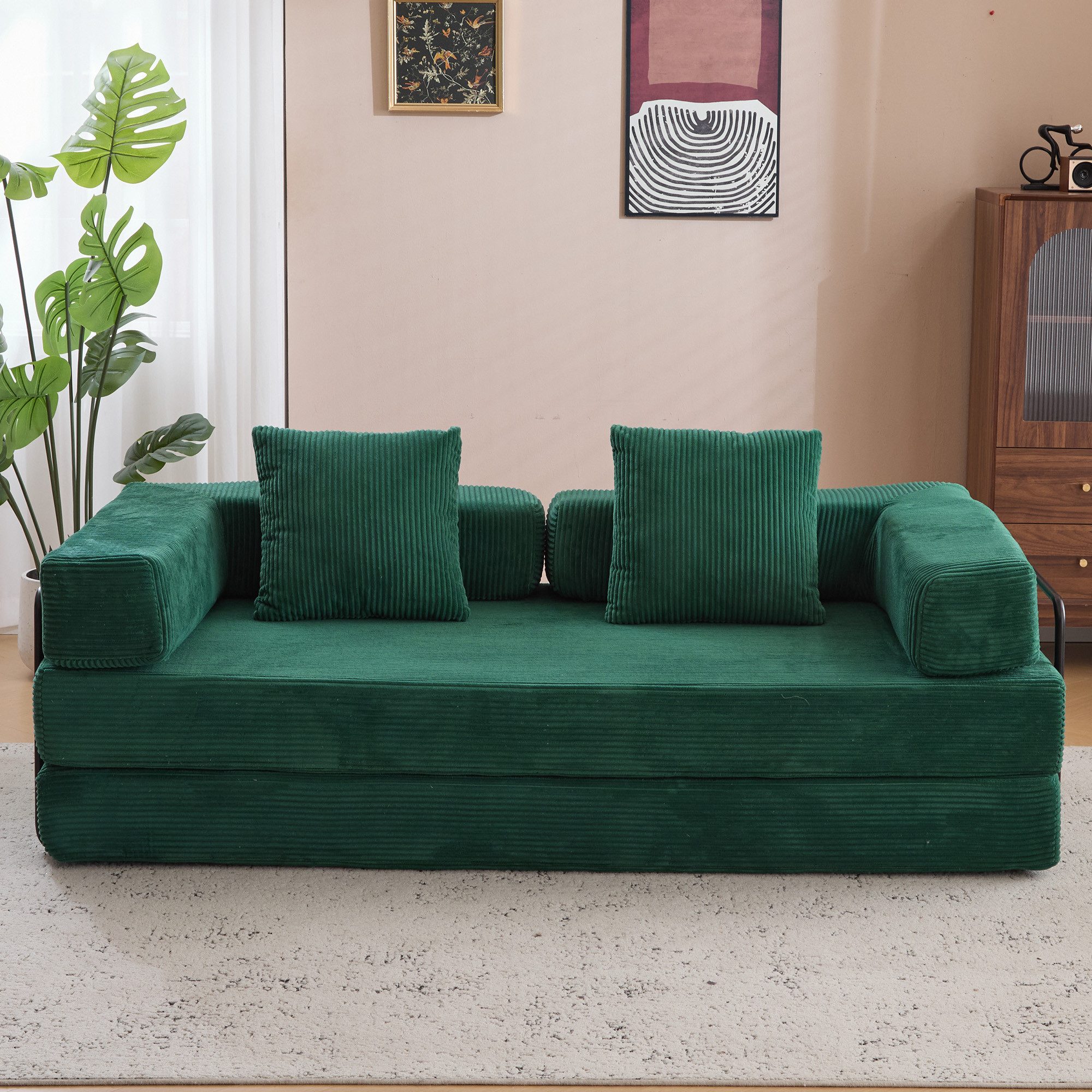 Leawin Sofa 4-in-1 Schlafsofa mit Bettfunktion – Multifunktionales Cord-Sofa, Platzsparendes Faltsofa für kleine Räume – Sofa, Liege & Bett in einem