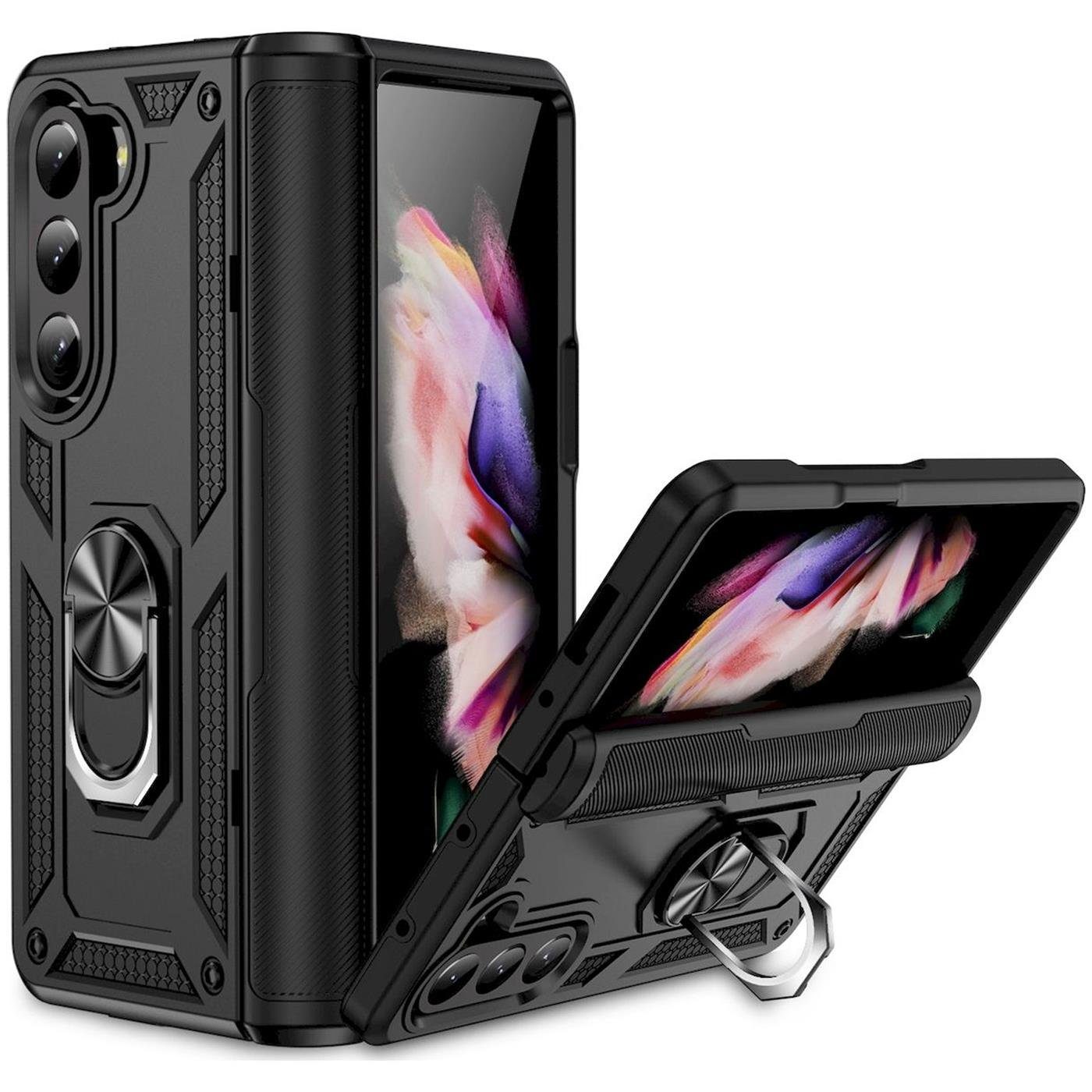 CoolGadget Handyhülle Armor Shield Case für Samsung Galaxy Z Fold 5 7,6 Zoll, Outdoor Cover Magnet Ringhalterung Handy Hülle für Galaxy Z Fold 5 5G