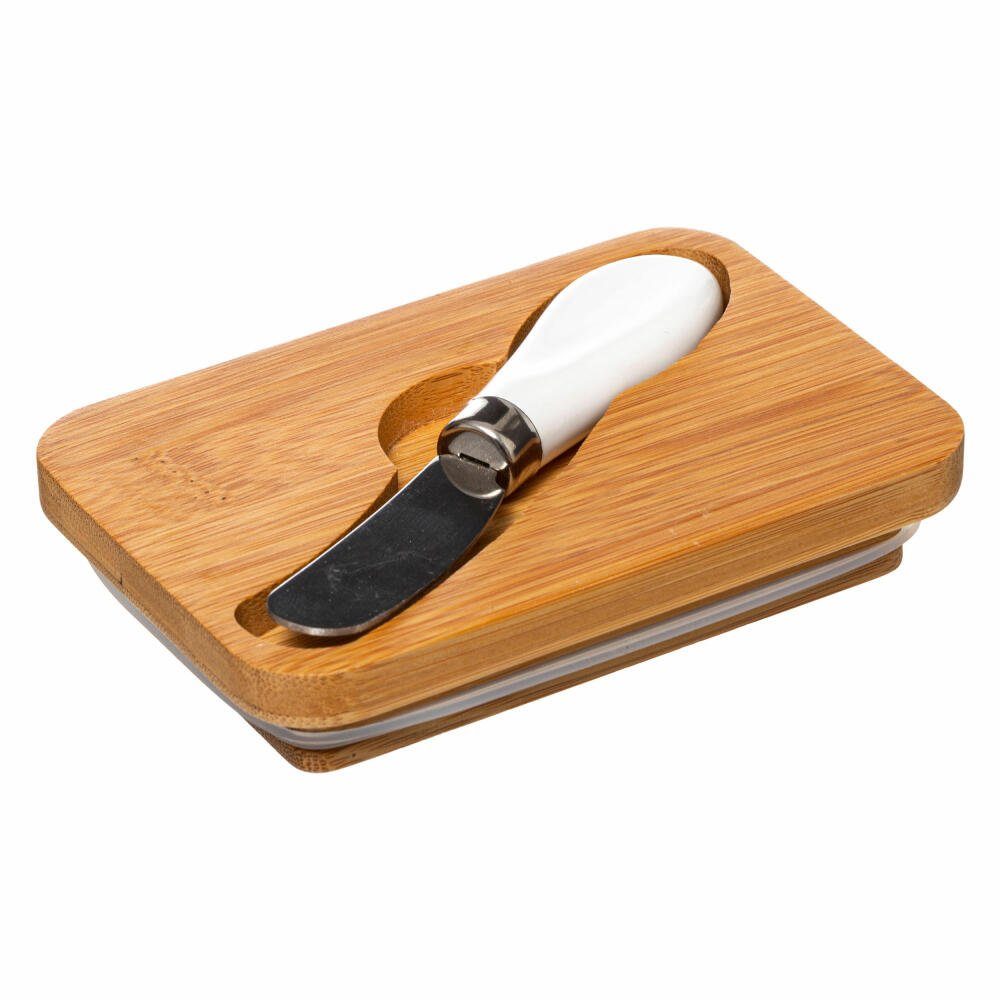 5five Simply Smart Butterdose Ceramic 13.5 x 9.3 cm, Keramik, Bambus, Edelstahl, mit Streichmesser