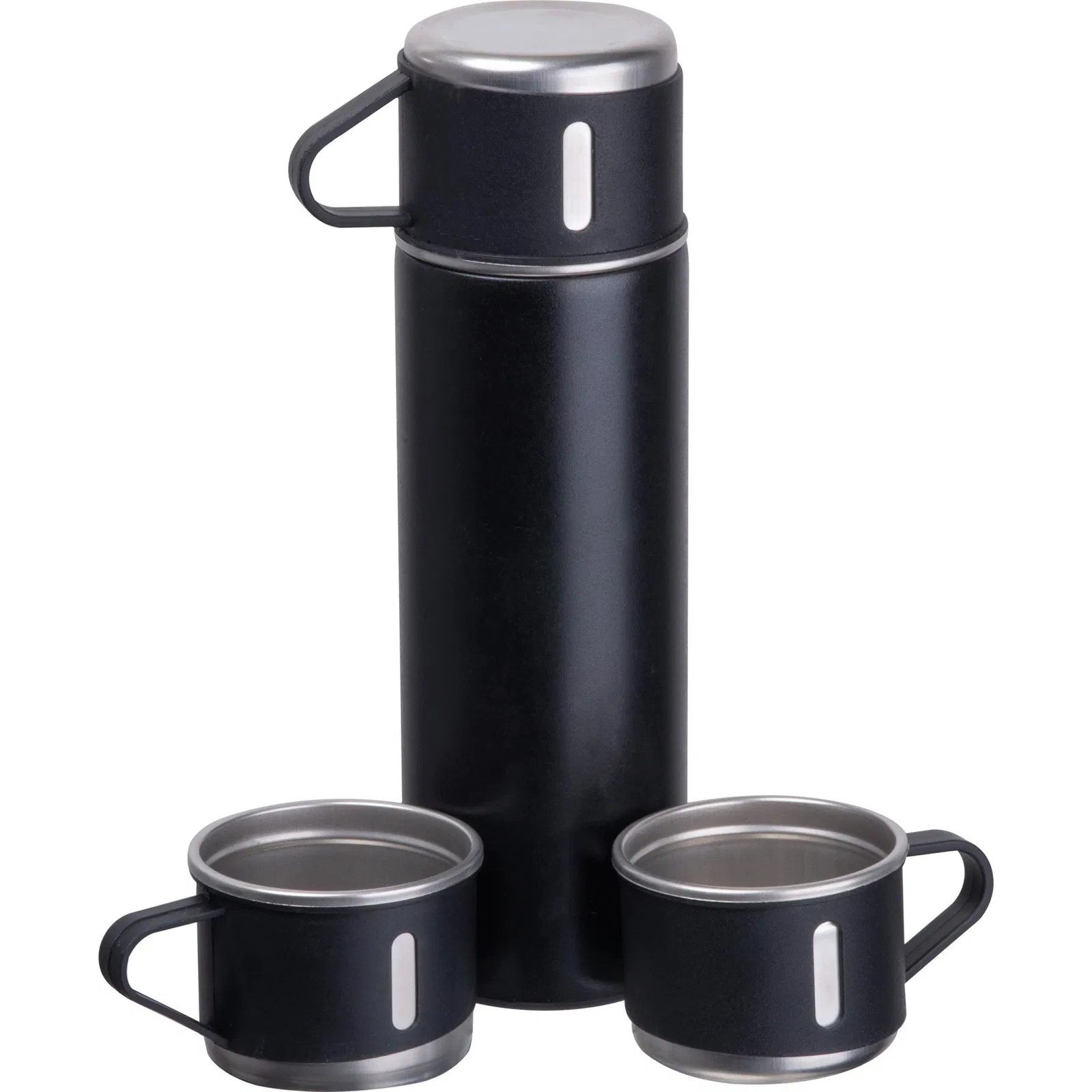 Easy Gifts Trinkflasche Edelstahl Isolierflaschenset / Trinkflasche mit 3 Tassen / Farbe: schw
