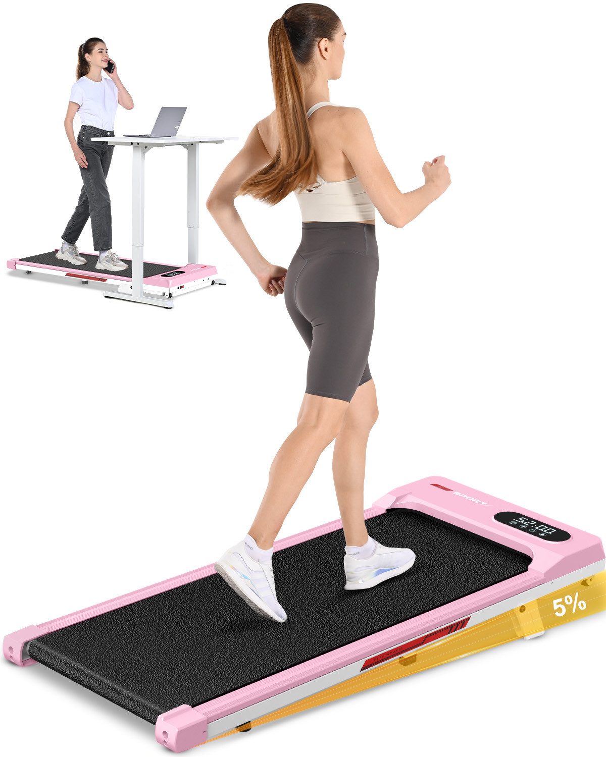 BIGZZIA Laufband Klappbare Laufbänder 4 in 1 - Laufband mit 5% Steigung (mit Fernsteuerung), Elektrisches 2.5PS Laufgerät für Zuhause bis 136KG - 1-8 km/h