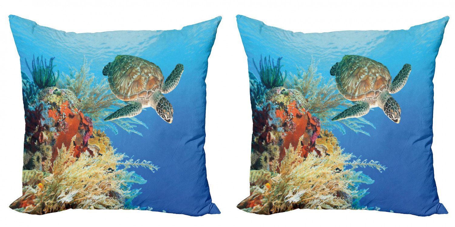 Kissenbezüge Modern Accent Doppelseitiger Digitaldruck, Abakuhaus (2 Stück), Unterwasser- Exotische Schildkröte Coral