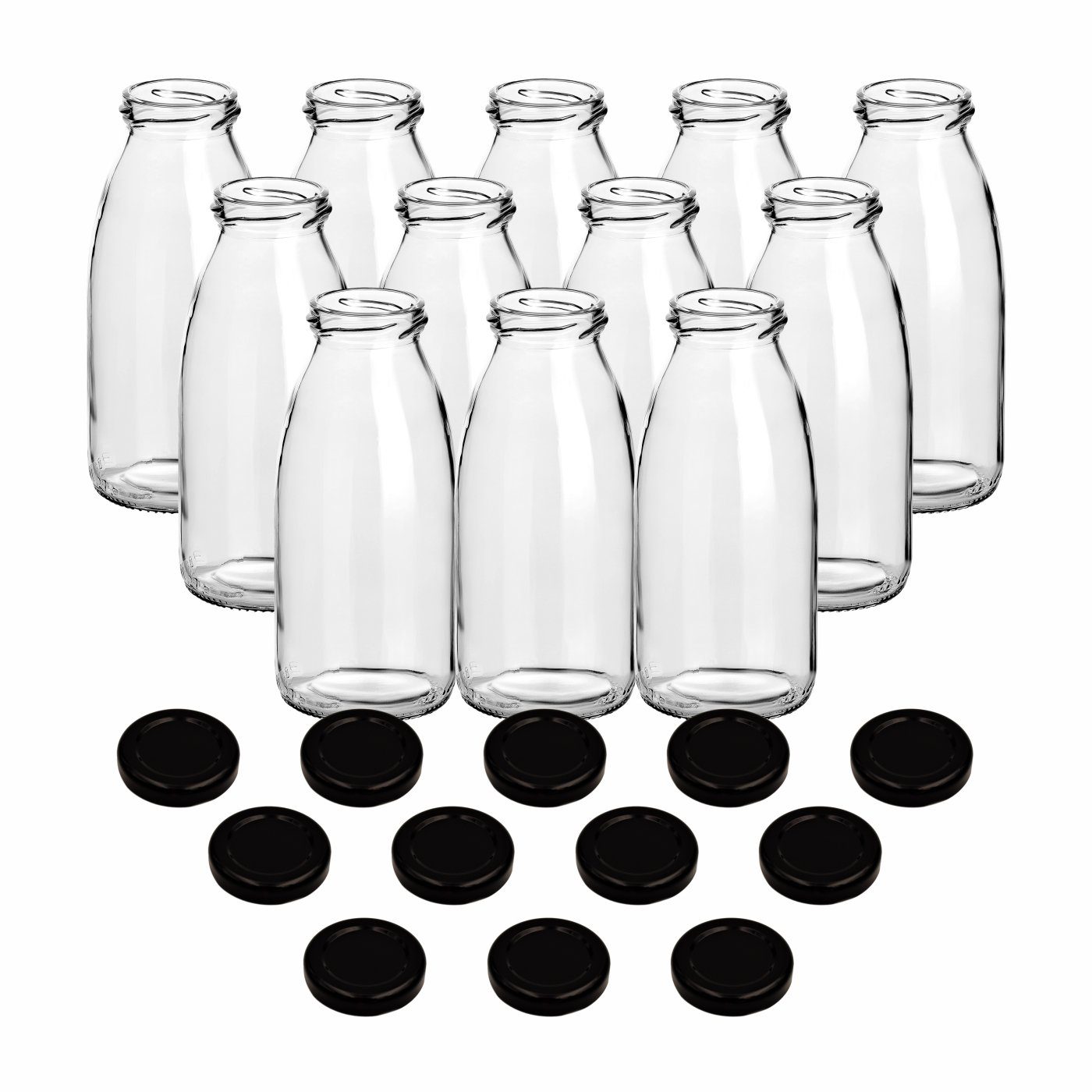 mit Kleine - 0,25 Flasche 250 l, gouveo ml Set, 12er Schraub-Deckel Saftflaschen schwarz Trinkflasche
