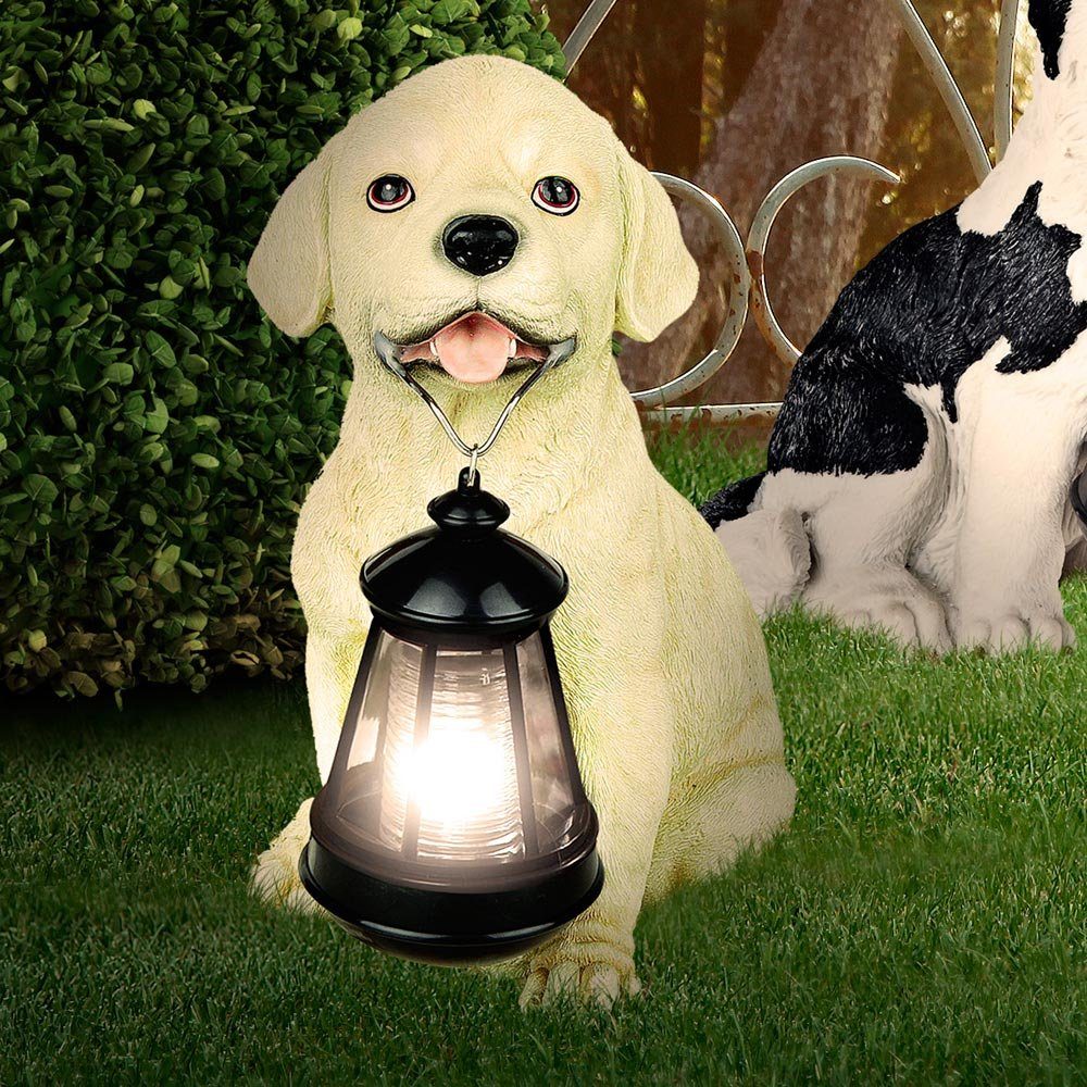 etc-shop LED Dekofigur, LED-Leuchtmittel fest LED Lampe verbaut, Garten SOLAR Leuchte Deko Hunde-Figur Skulptur Außen Weiß