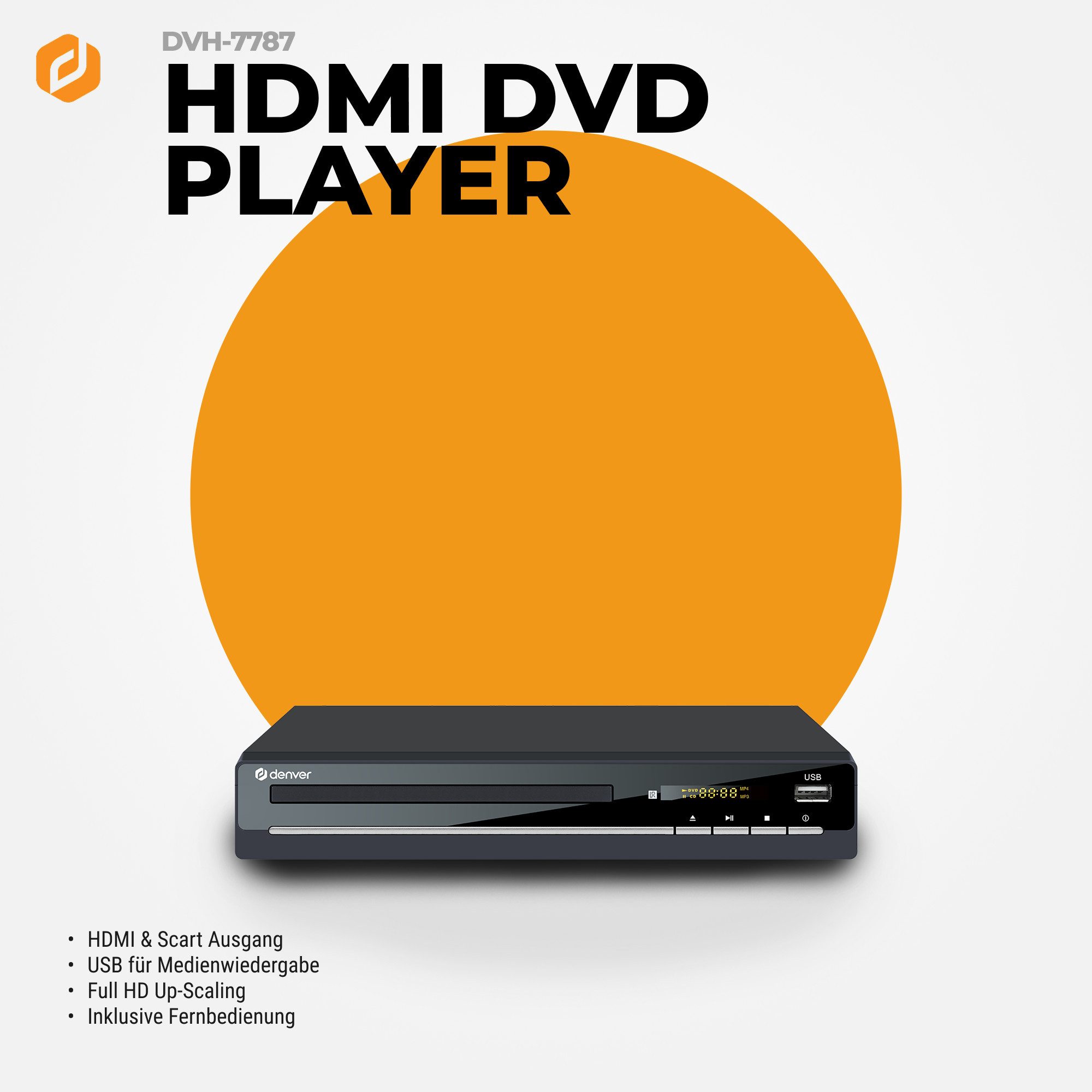 Denver DVH-7787 DVD-Player (Full HD, mit Stereo-Dolby-Digital-Surround-Sound-Decoder; PAL/NTSC kompatibel, mit Stereo-Dolby-Digital-Surround-Sound-Decoder; PAL/NTSC kompatibel)