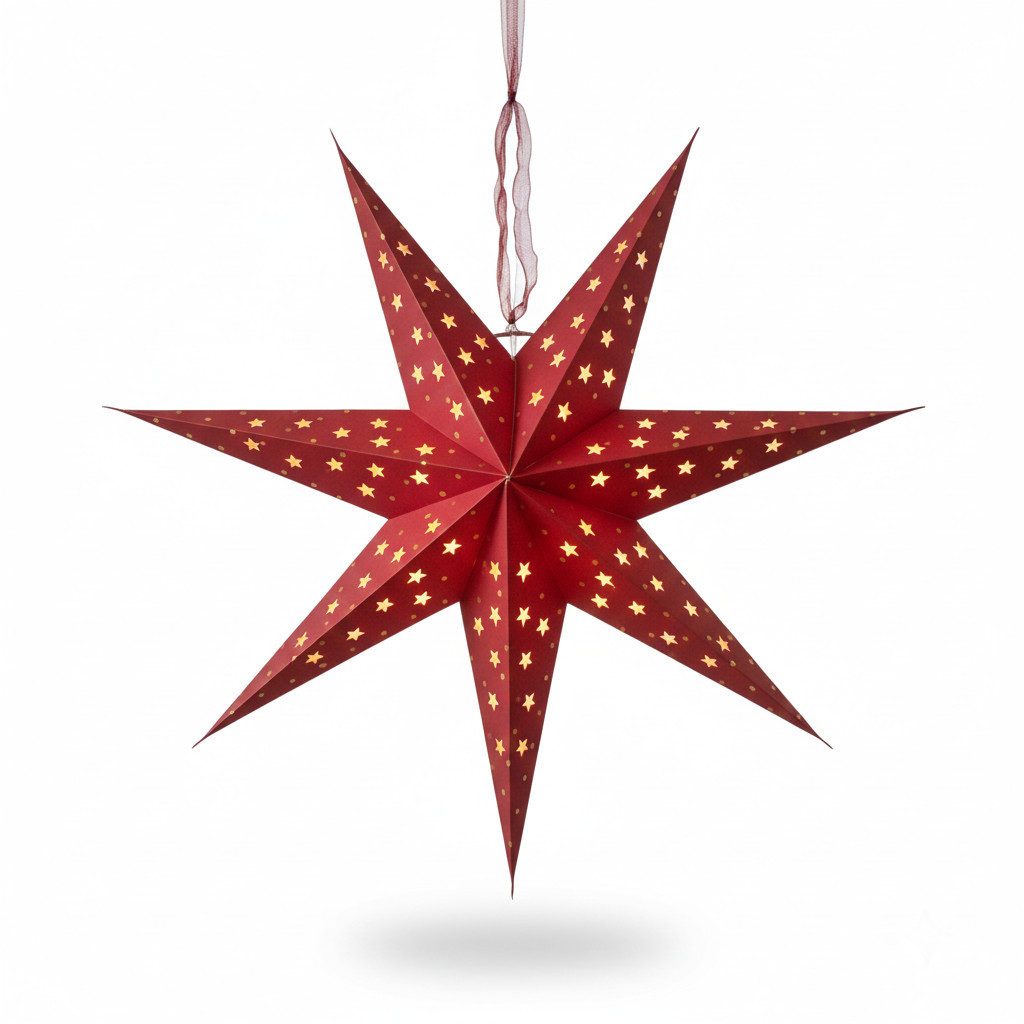 Montegoni LED Stern ca. 60cm Papierstern mit LED Beleuchtung, Beleuchtete Weihnachtsstern, LED fest integriert, Fensterdeko Leuchtstern Dekostern Papierstern