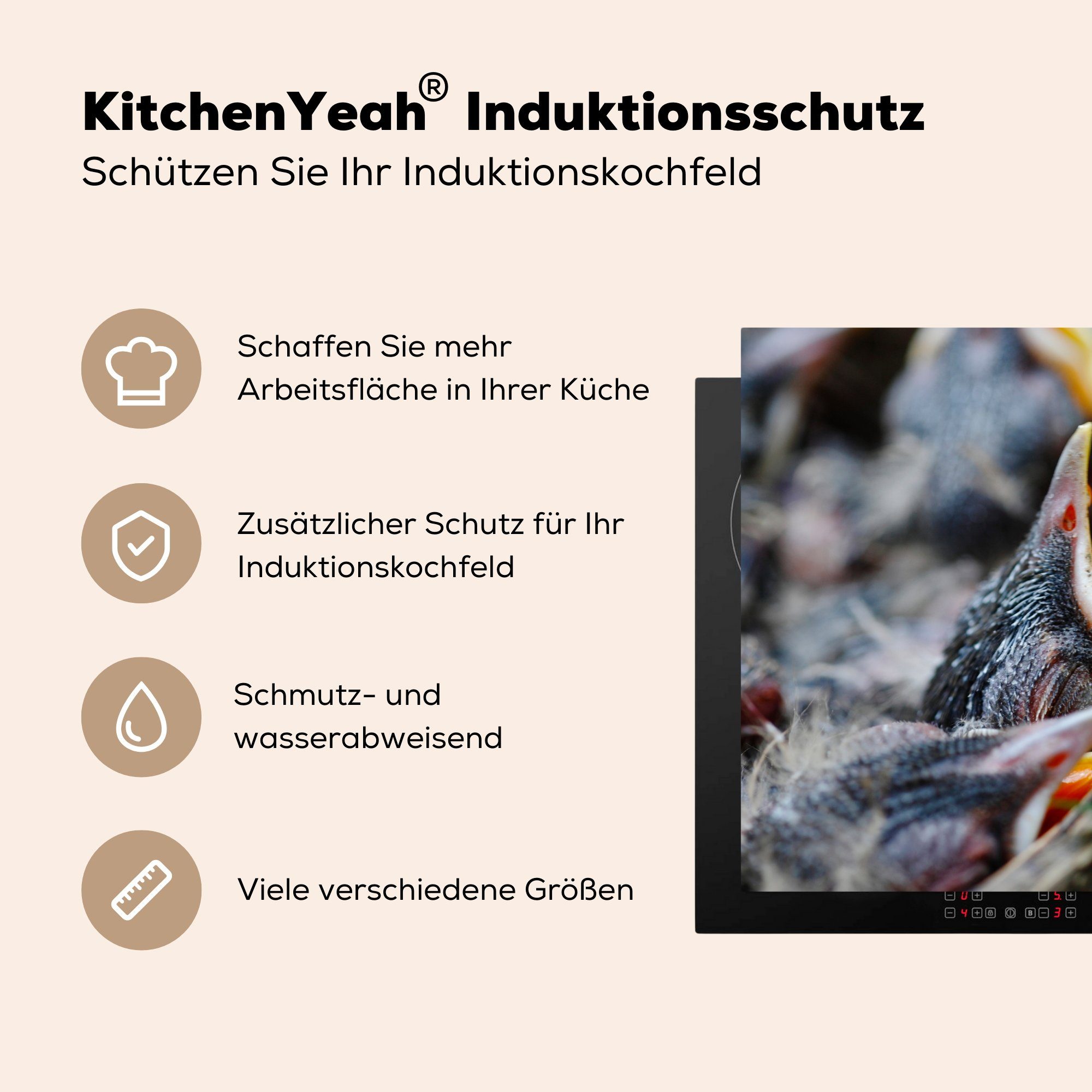 MuchoWow Herdblende-/Abdeckplatte Junge küche tlg), Ceranfeldabdeckung, (1 für Robin - Essen, cm, Vinyl, 78x78 - Arbeitsplatte