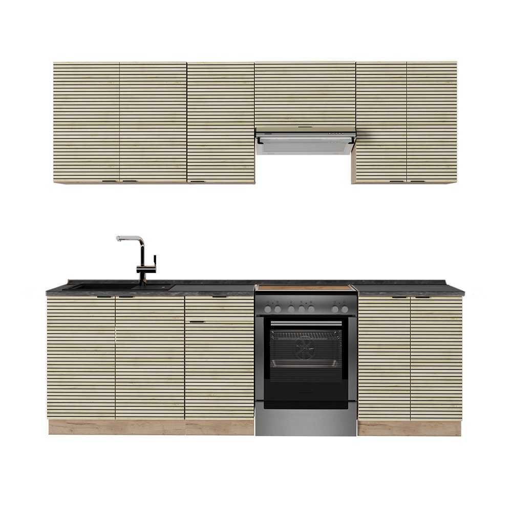 Vicco Küchenzeile Fame-Line, Eiche Paneel/Goldkraft Eiche/Goldkraft Eiche, 240 cm, A...