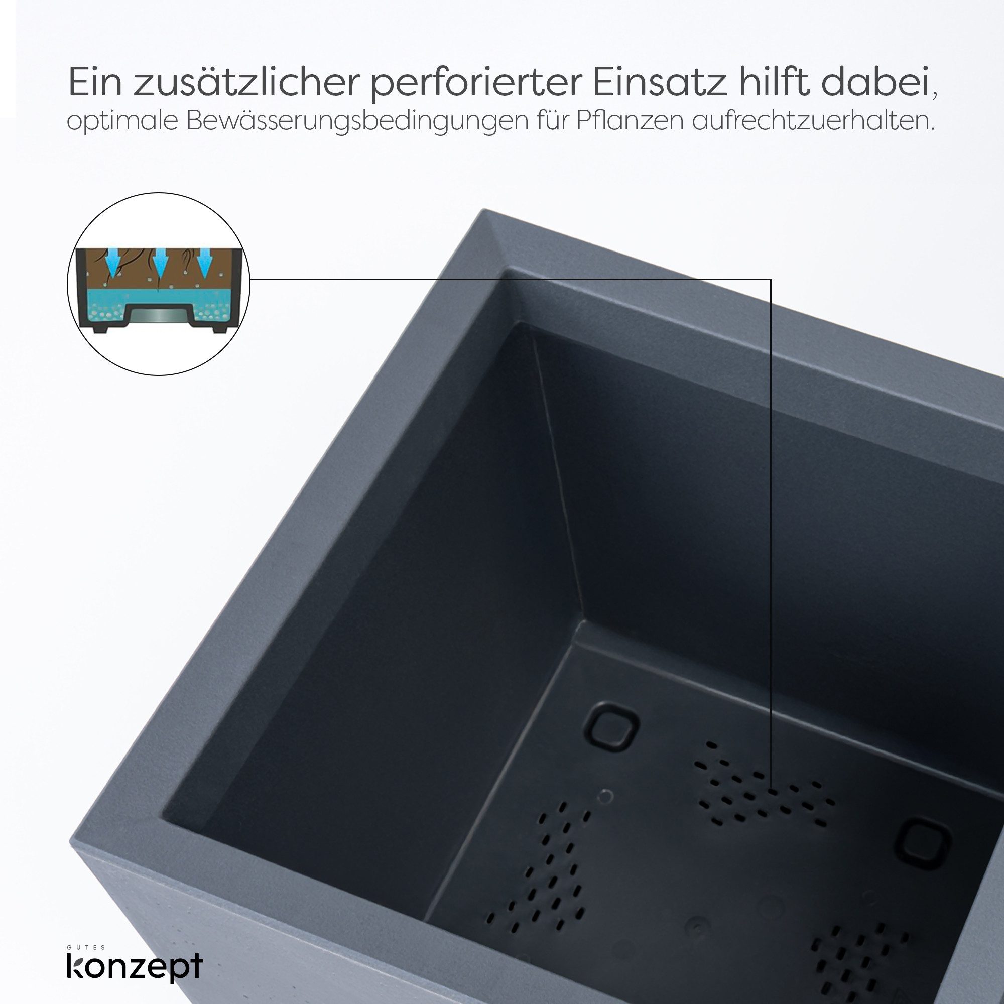 KONZEPT Pflanzkübel groß außen, Blumenkübel mit Rollen, aus Kunststoff (40 x 40 x 59 cm), ideal für Balkon, Terrasse und Garten – Bild 5 von 5