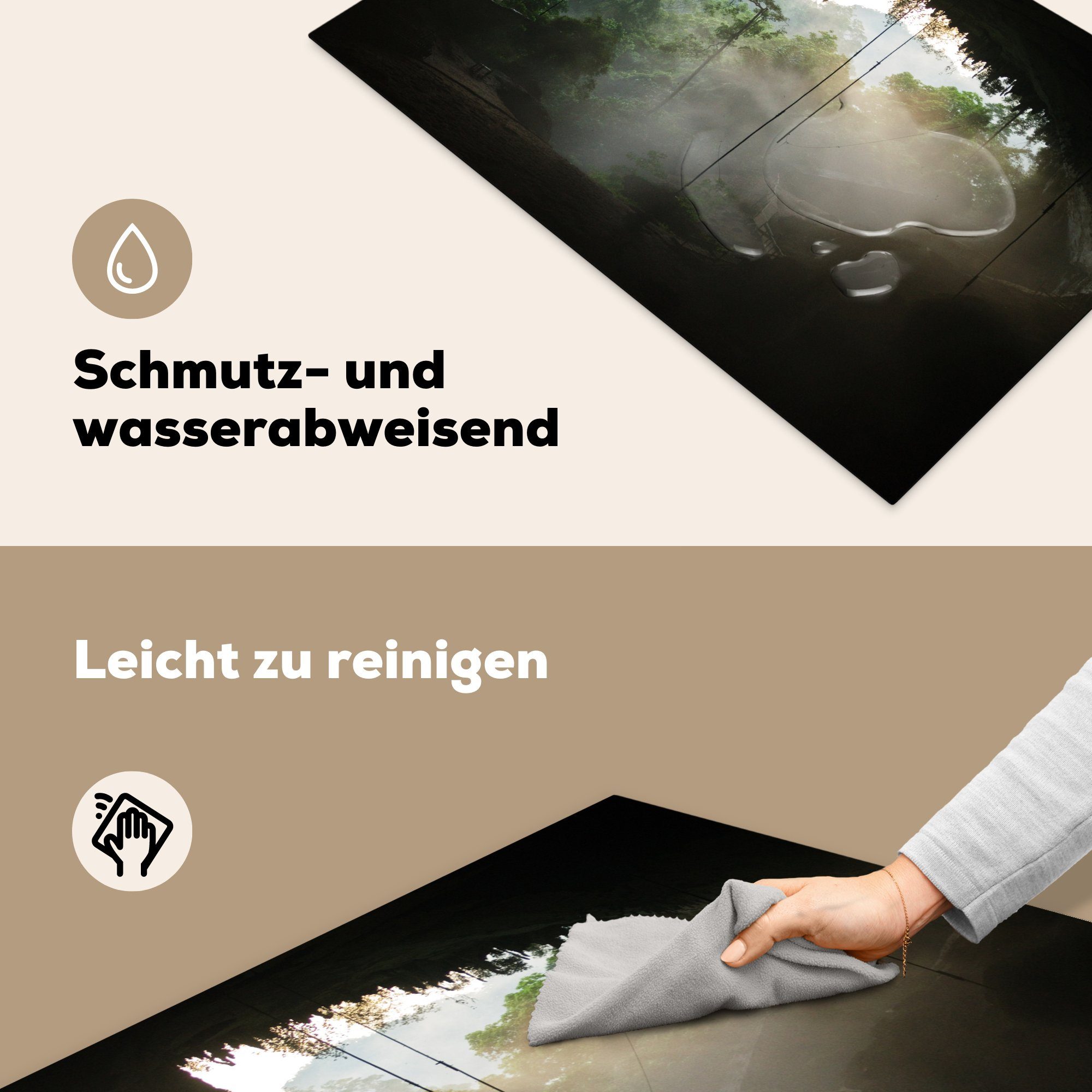 küche, (1 Regenwald, tlg), im 81x52 die Schutz Herdblende-/Abdeckplatte Induktionskochfeld Vinyl, Höhle cm, für Ceranfeldabdeckung MuchoWow