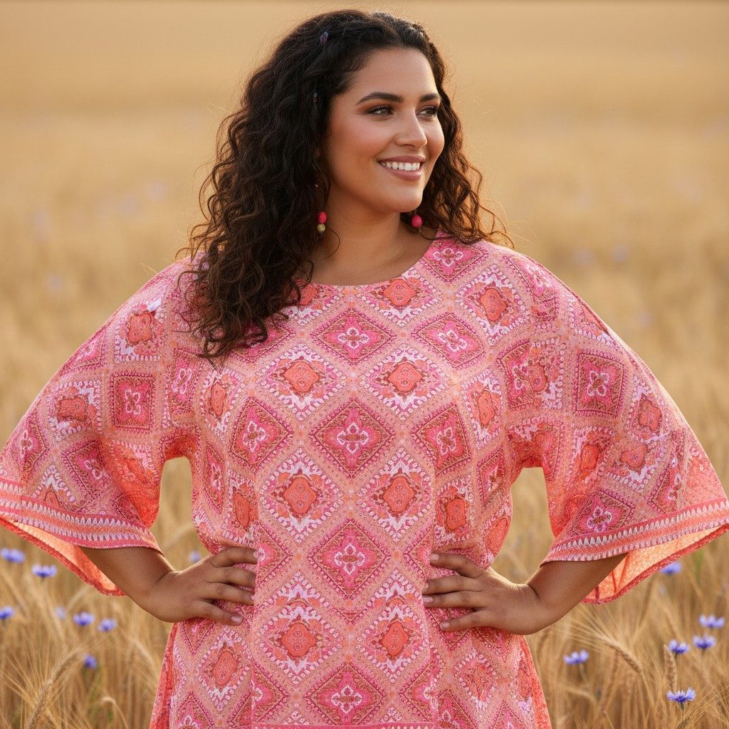 Guru-Shop Longbluse Tunika mit Trompetenärmeln für starke Frauen,.. Festival, Ethno Style, Hippie, alternative Bekleidung