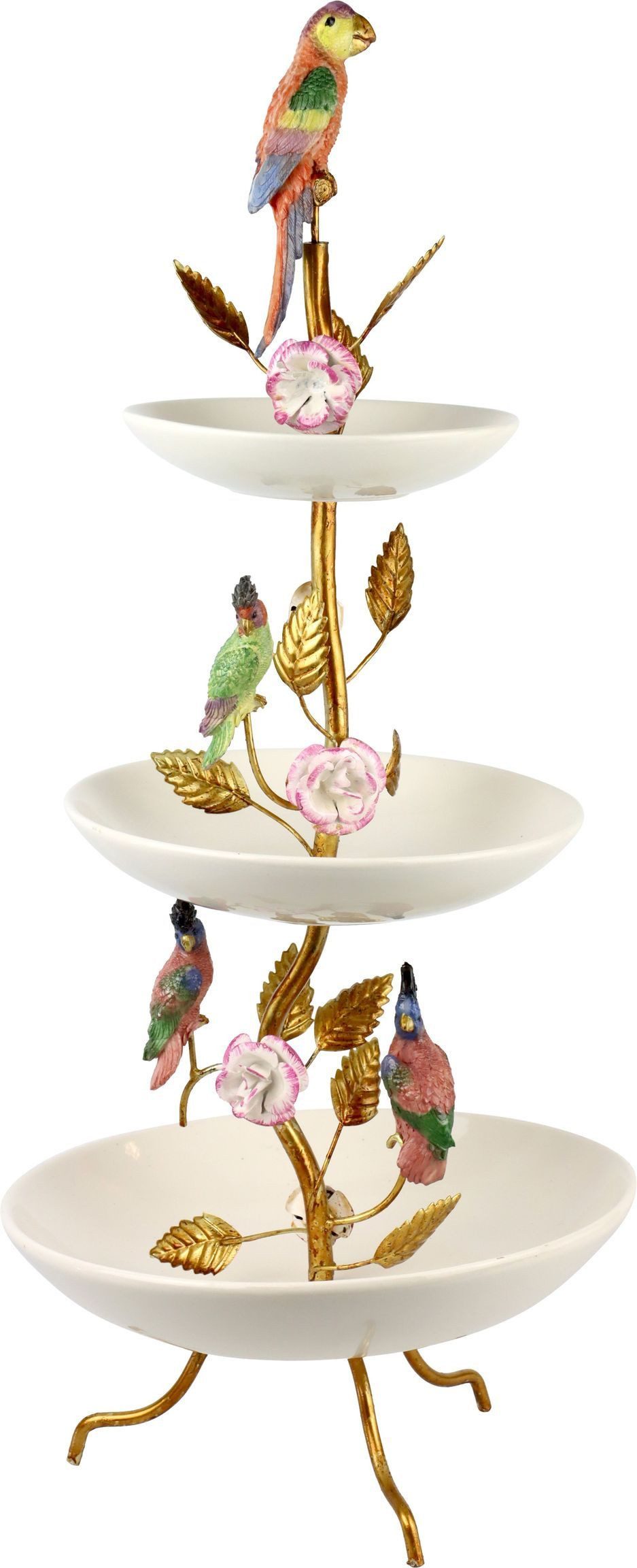 FURNARO Etagere PARADISE BIRDS, Keramik, Polyresin, Metall, mit Motiv Paradisvogel aus Keramik und Metall ca. 62cm