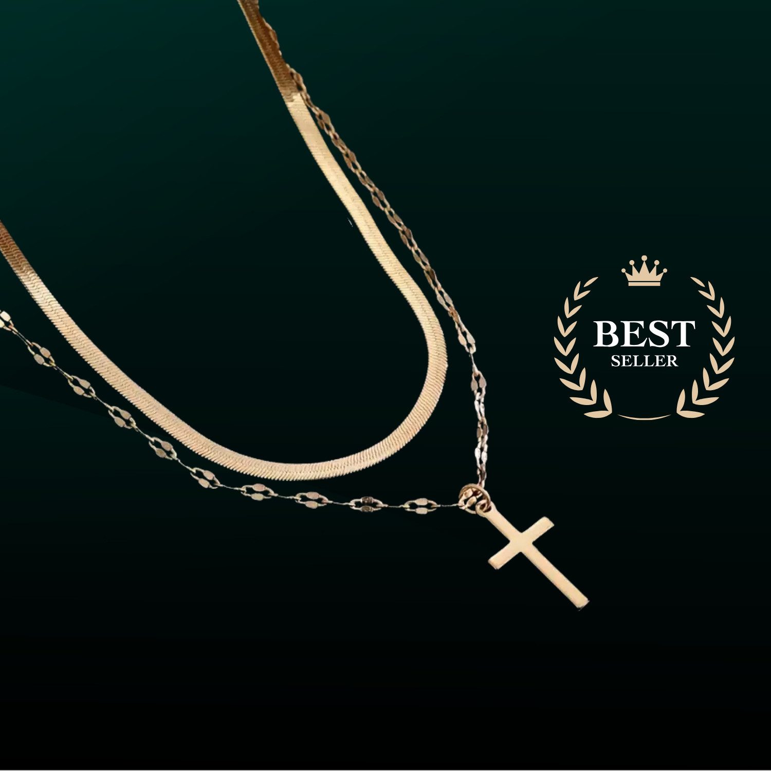 XCOAST Schmuckset Halskette Damen Double Layer Kreuz Gold (2-tlg) günstig online kaufen