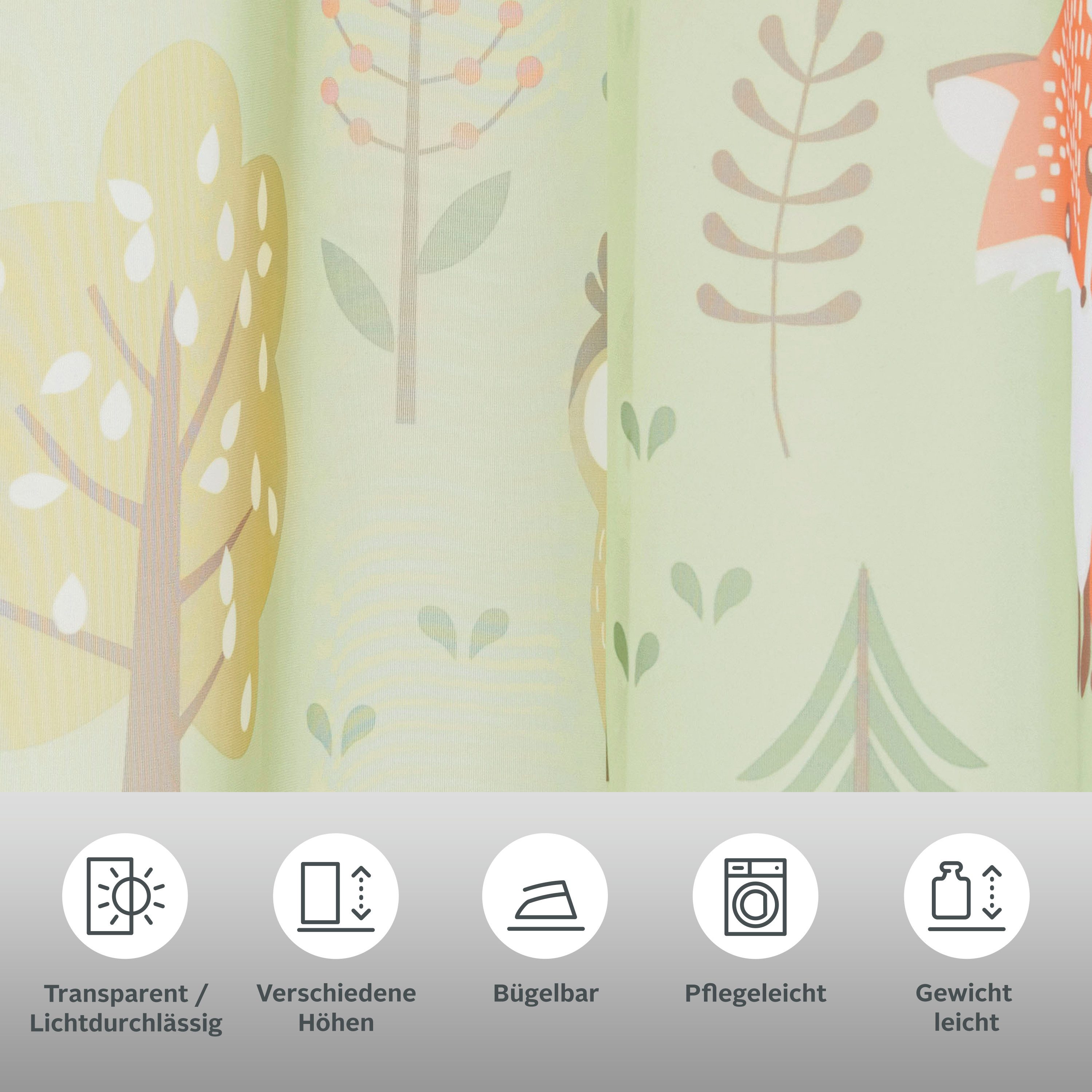 OTTO home Gardine Waldtiere (1 St), Ösen, transparent, Voile, bedruckte Kindergardine, verschiedene Größen