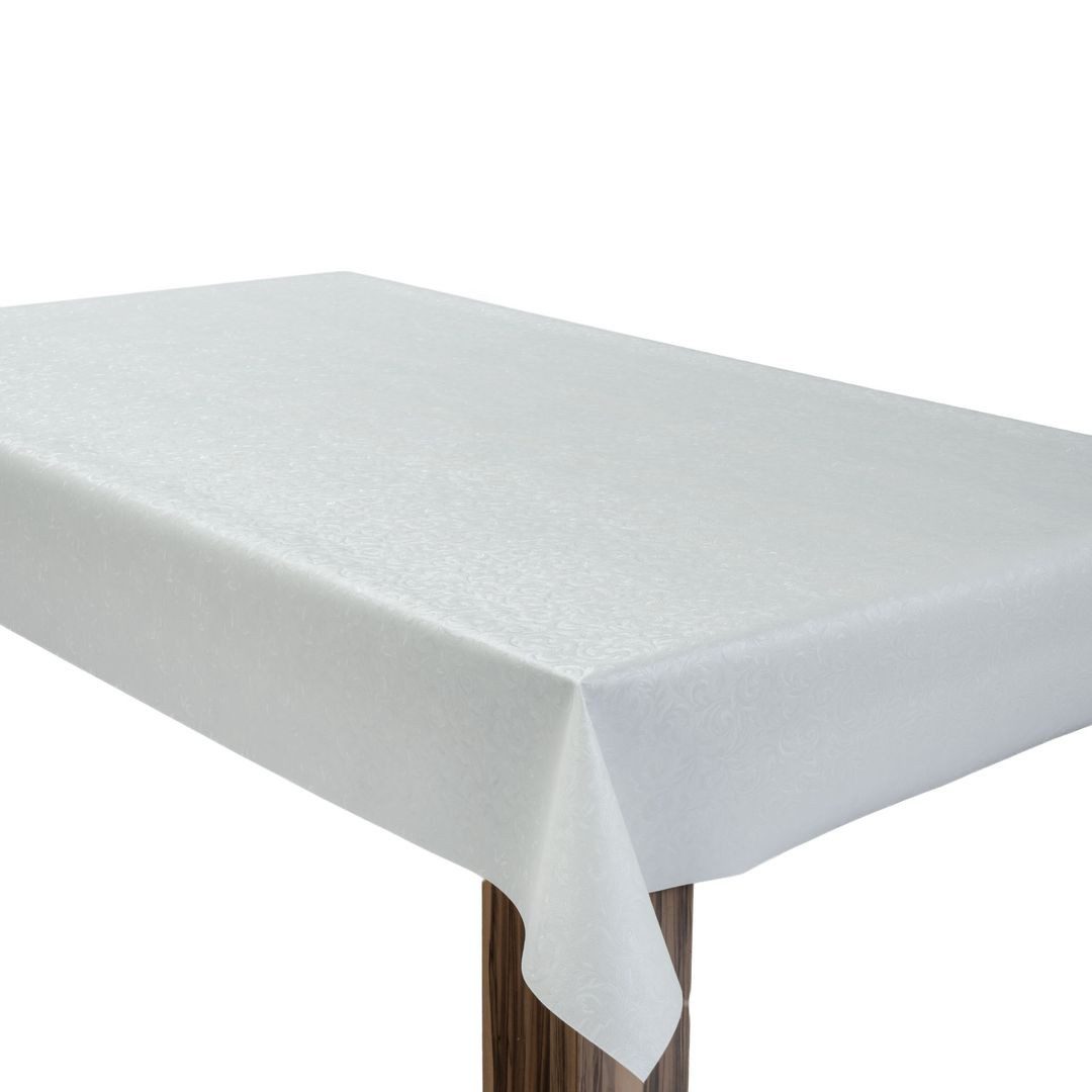laro Tischdecke Wachstuchtischdecke Barock Weiß Struktur PVC Eckig