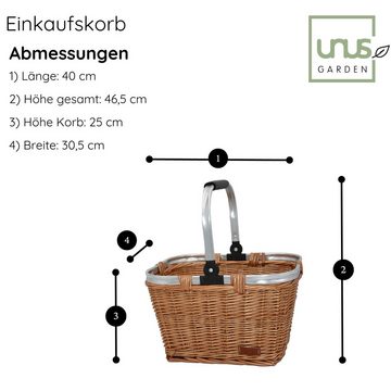 UNUS HOME Einkaufskorb Weidenkorb mit schwenkbarem Metallgriff, Klappkorb Weide mit viel Stauraum, leichte und robuste Einkaufstasche