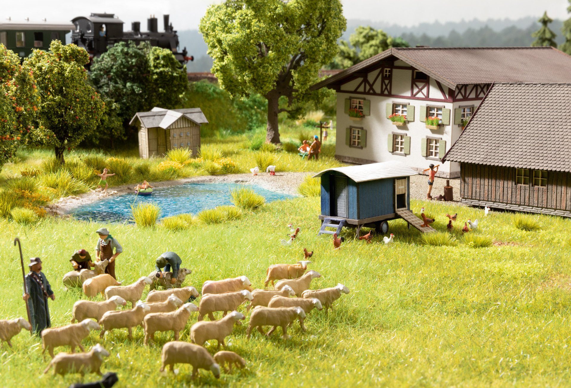 Modelleisenbahn-Gebäude NOCH, 12911, Spur TT, Schafherde, Modell-Landsch