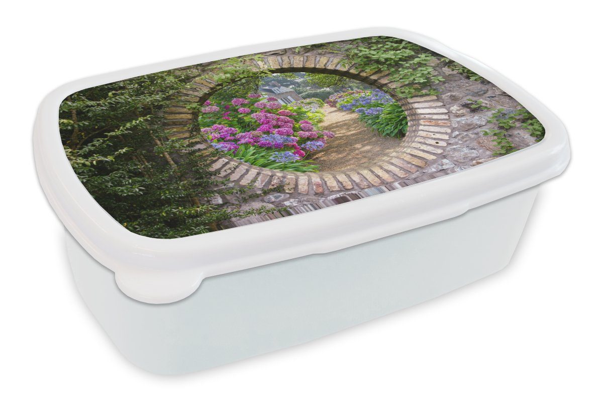 MuchoWow Lunchbox Transparent - Blumen - Hortensie - Sommer, Kunststoff, (2-tlg), Brotbox für Kinder und Erwachsene, Brotdose, für Jungs und Mädchen weiß