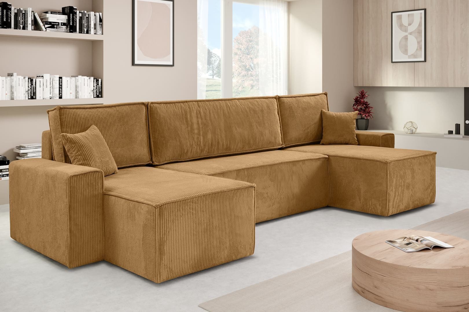 Beautysofa Ecksofa mit Bettkasten, im Cordstoff HEKTOR U, mit Schlaffunktion, Breite der Ottomane wählbar – 70 oder 100 cm