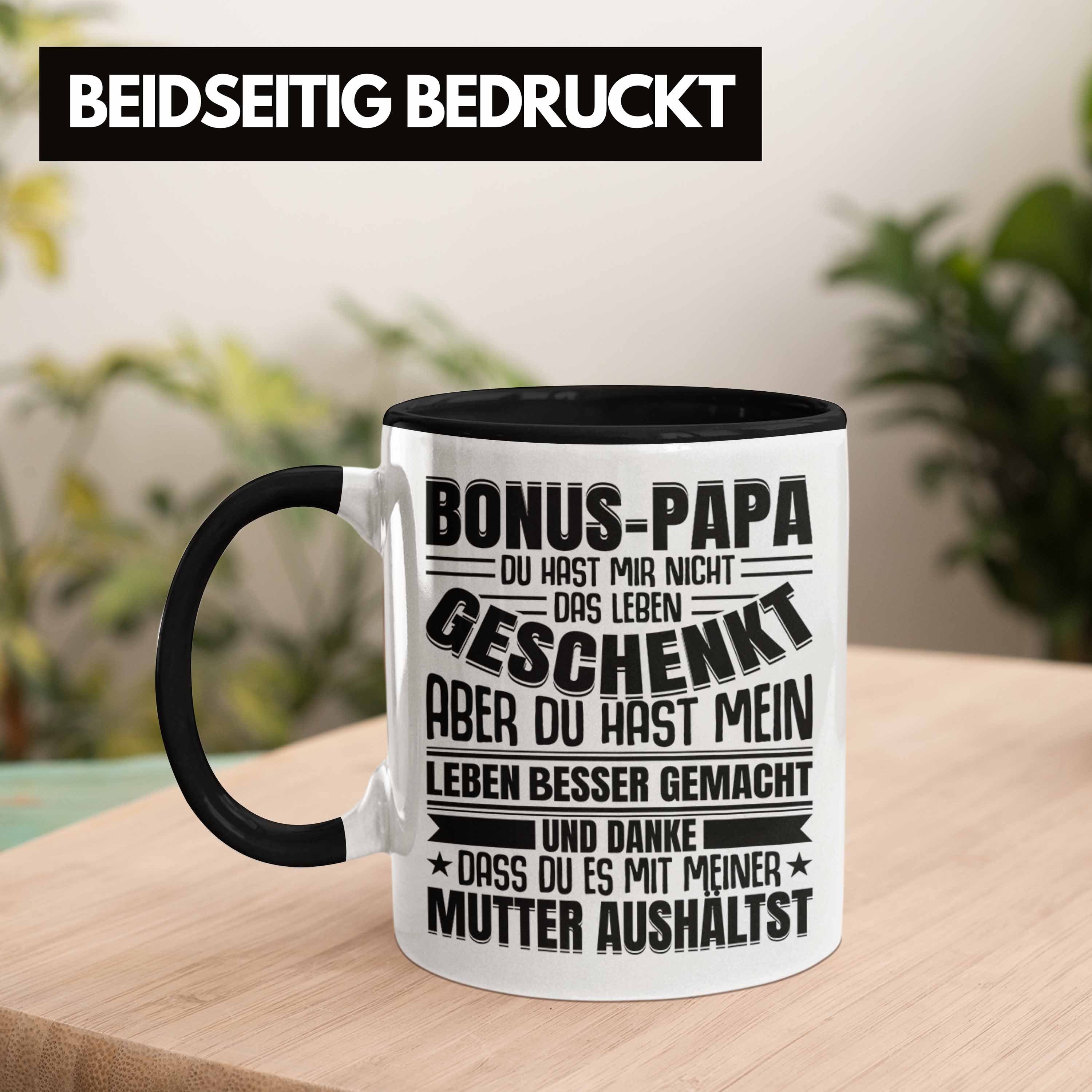 Geschenk Tasse Vatertag Geschenkidee Lustiger Stiefvater Stiefpapa - Trendation Tasse Bonus Spruch Schwarz Trendation