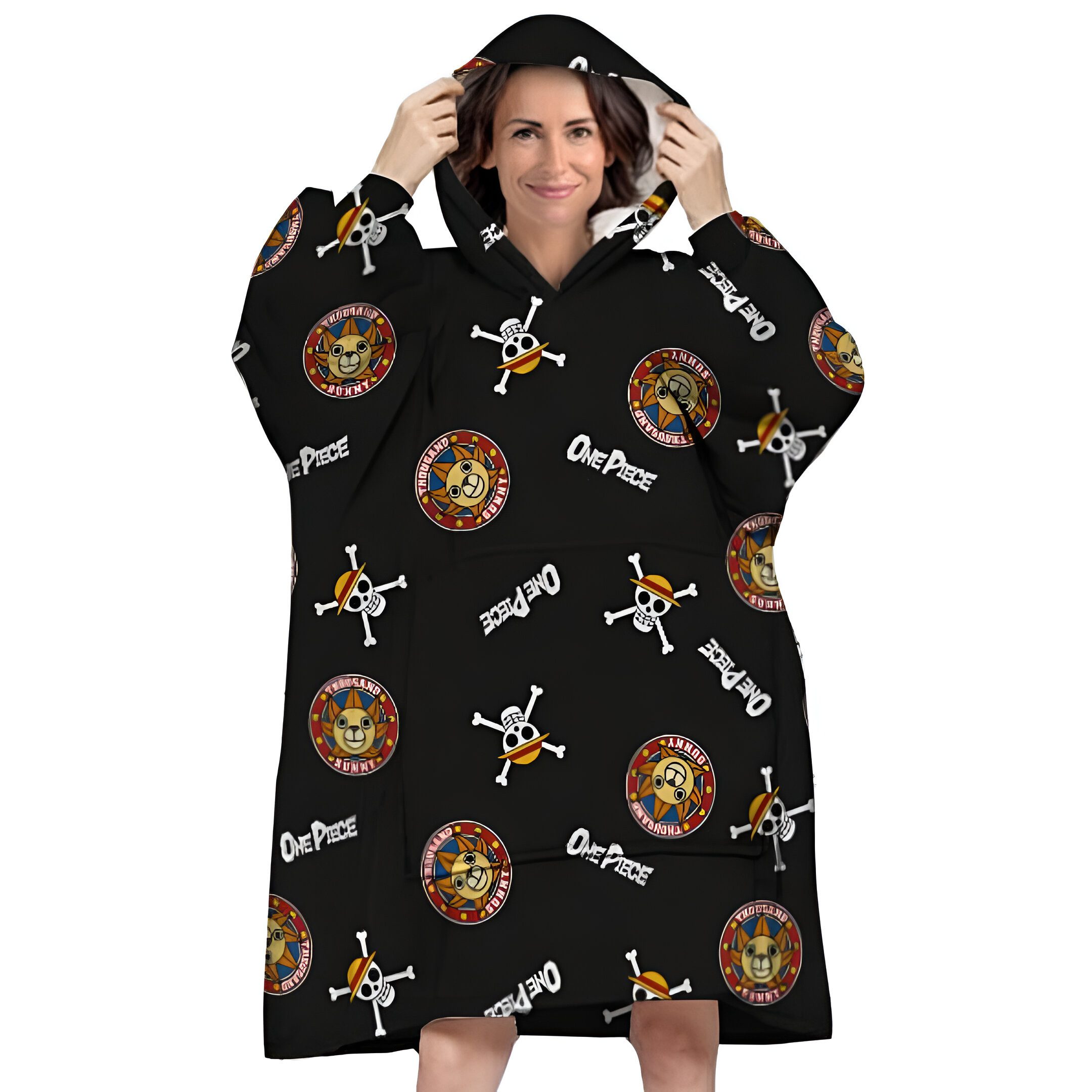 One Piece Sweatponcho One Piece Ruffy Kuschelponcho mit Ärmeln Kapuze XS-L (1-tlg)