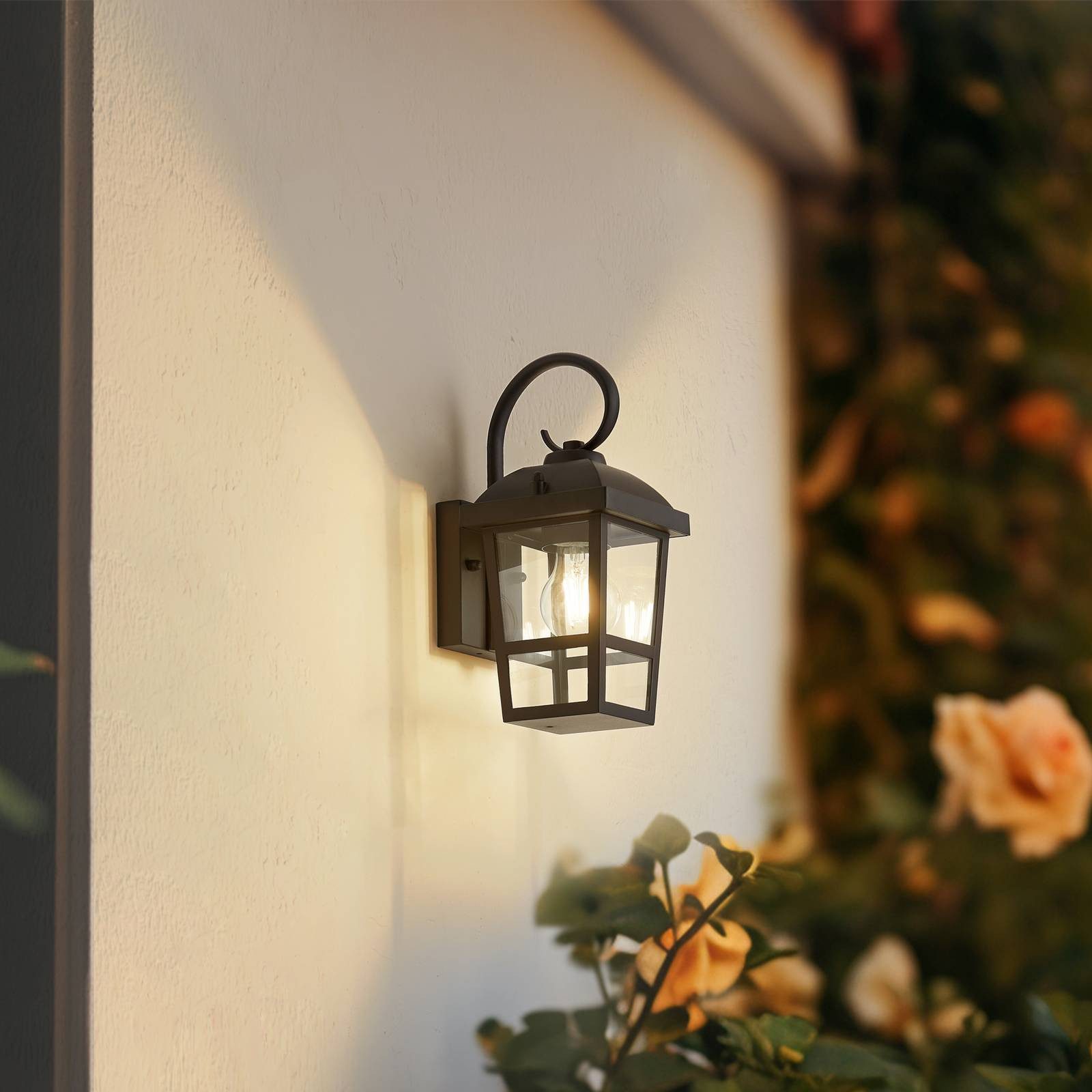 Lindby Außen-Wandleuchte Eloane, Edelstahl Schwarz IP44, 1 x 15 W LED