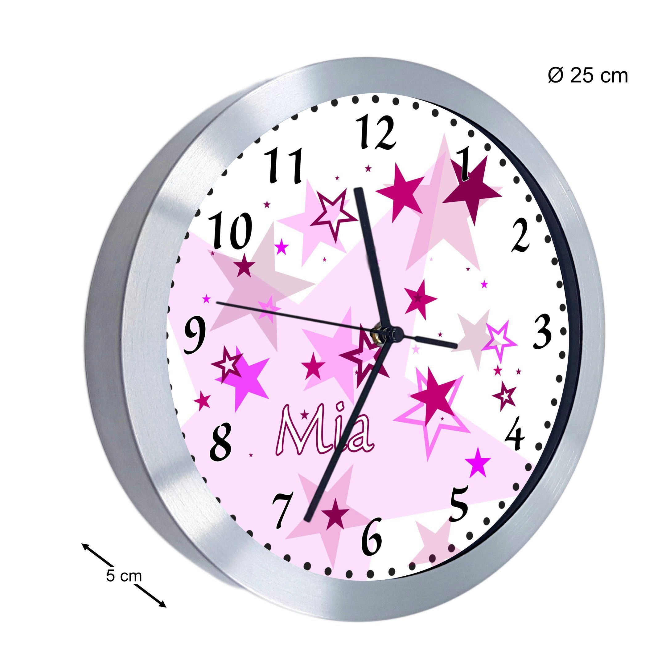 CreaDesign Funkwanduhr Sterne Kinder personalisiert rosa Kinderzimmer Wanduhr