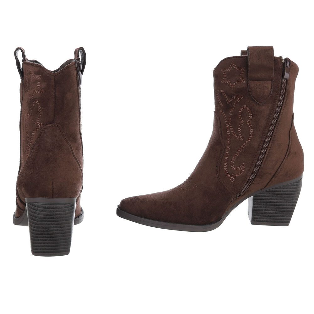 Ital-Design Damen Cowboyboots Western Westernstiefelette (90861134) Blockabsatz Stiefeletten in Braun