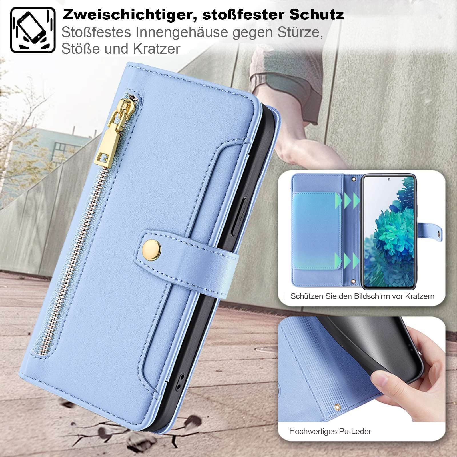 betterfon Handykette für Samsung Galaxy Leder Umhänge Hülle mit Kartenfächer, Hände frei – mit Silikonhülle & Schnur für flexiblen Alltag