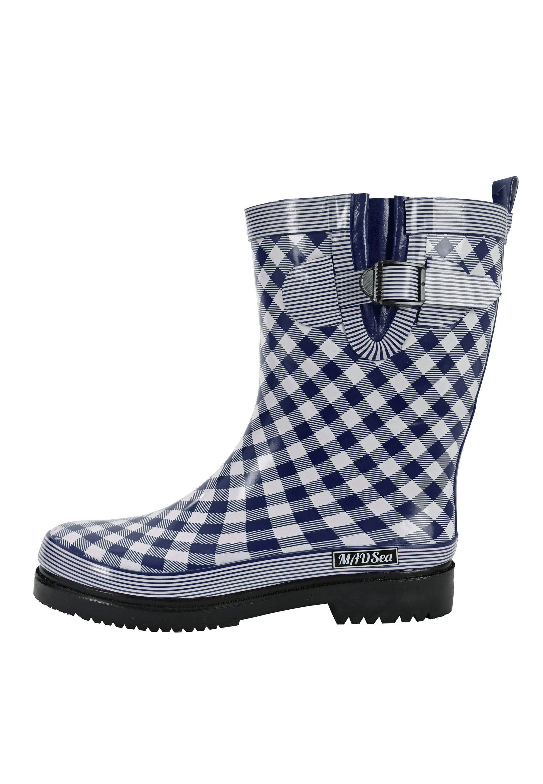 MADSea Checkered Gummistiefel dunkelblauer karierter Stiefel mit Deko-Schna günstig online kaufen