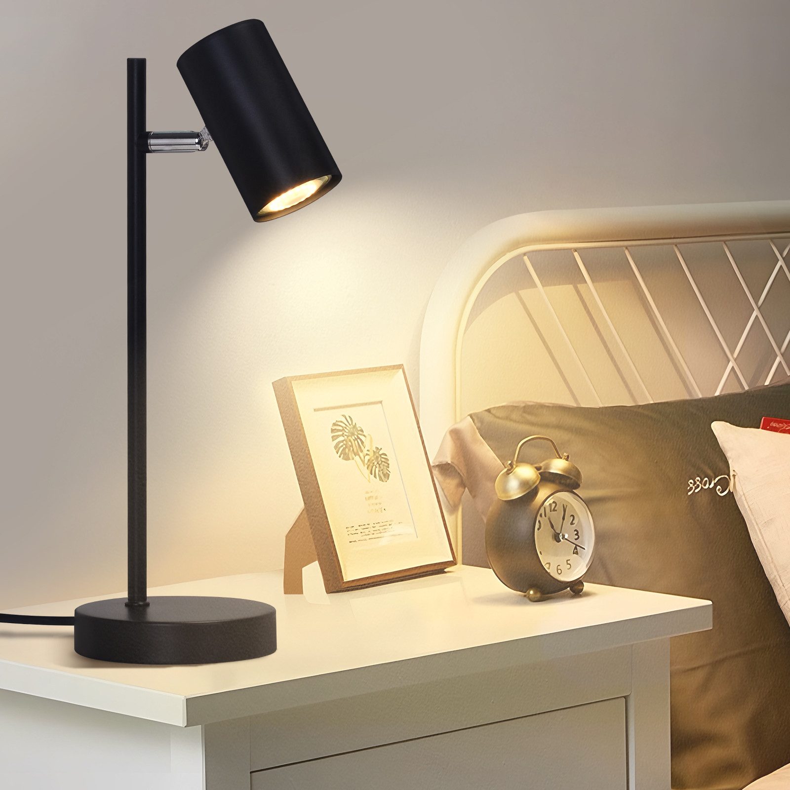 ZMH Tischleuchte GU10,schwenkbare Tischlampe mit 350° Drehbereich, 90° neigbar, ohne Leuchtmittel, für Schreibtisch, Nachttisch und Arbeitszimmer