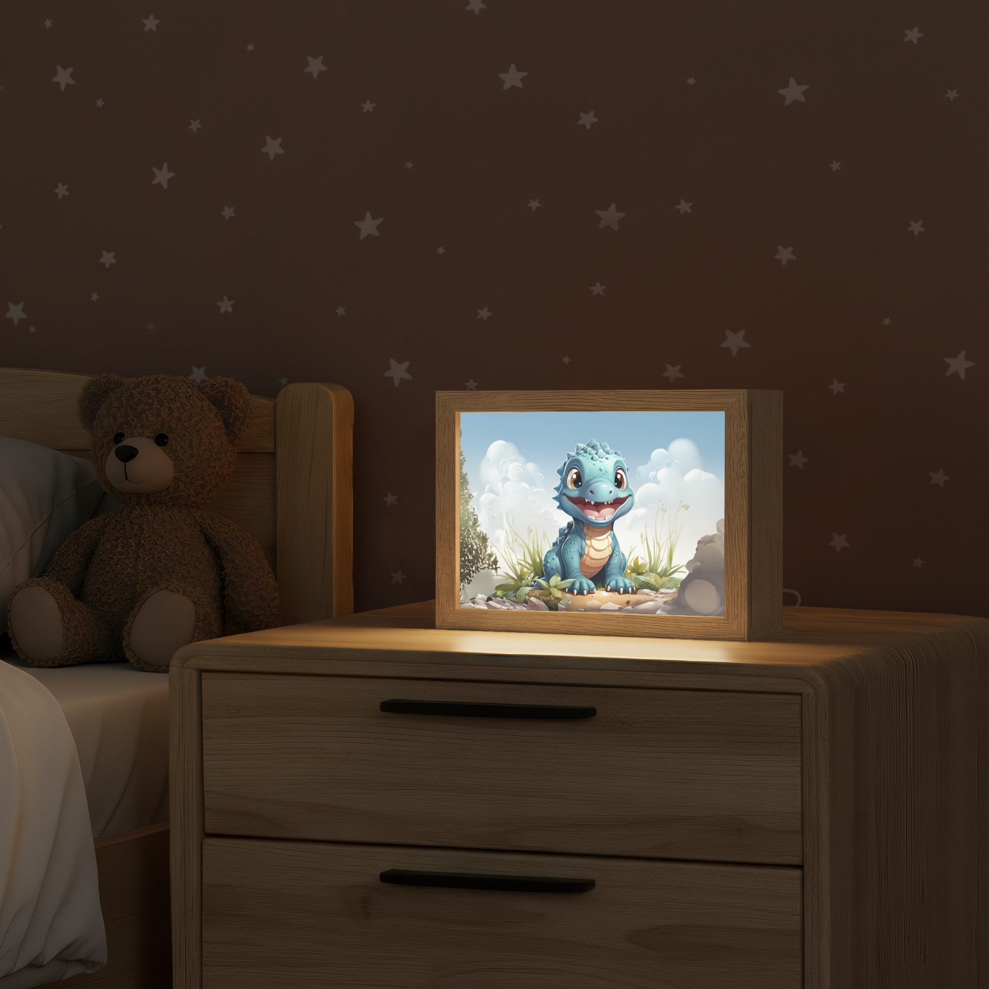 OnlyWow Nachttischlampe Lightbox Drache - Blau - Jungen - Kinder, Dimmbar, Farbwechsel, LED, Warmweiß, Kaltweiß, Neutralweiß Einstellbar, Nachtlicht, Kinder- un – Bild 2 von 5