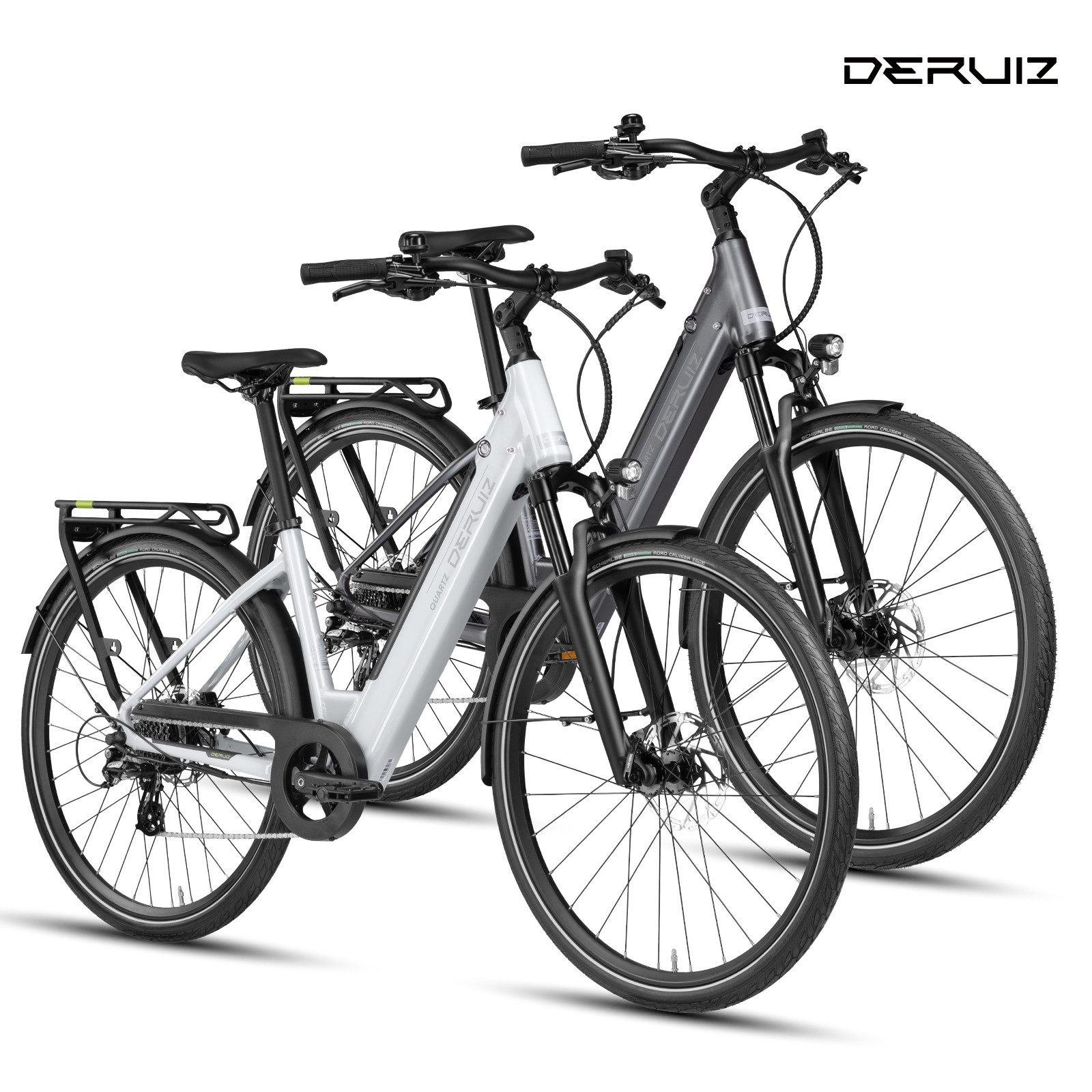 DERUIZ E-Bike Cityrad 28 Zoll 250 W/55 Nm, hydraulische 180-mm-Scheibenbremsen, bis 161km, 8 Gang SHIMANO Shimano Altus RD-M310, 8-Gang Schaltwerk, Heckmotor, 644 Wh, (Pedelec für Damen und Herren), Farb-LCD-Display,Tiefeinsteiger, Federgabel mit 60-mm-Federweg
