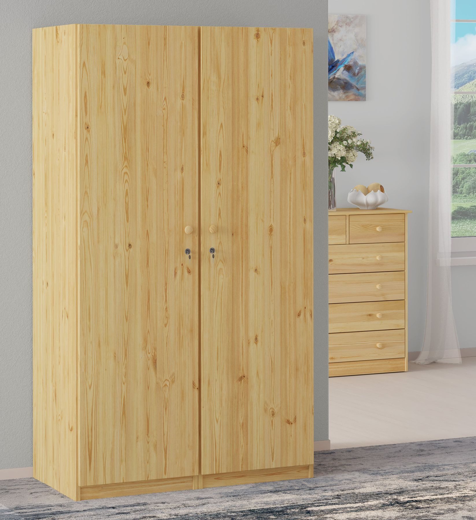 ERST-HOLZ Spind Holzschrank Kiefer Massiv Spind mit Fächer