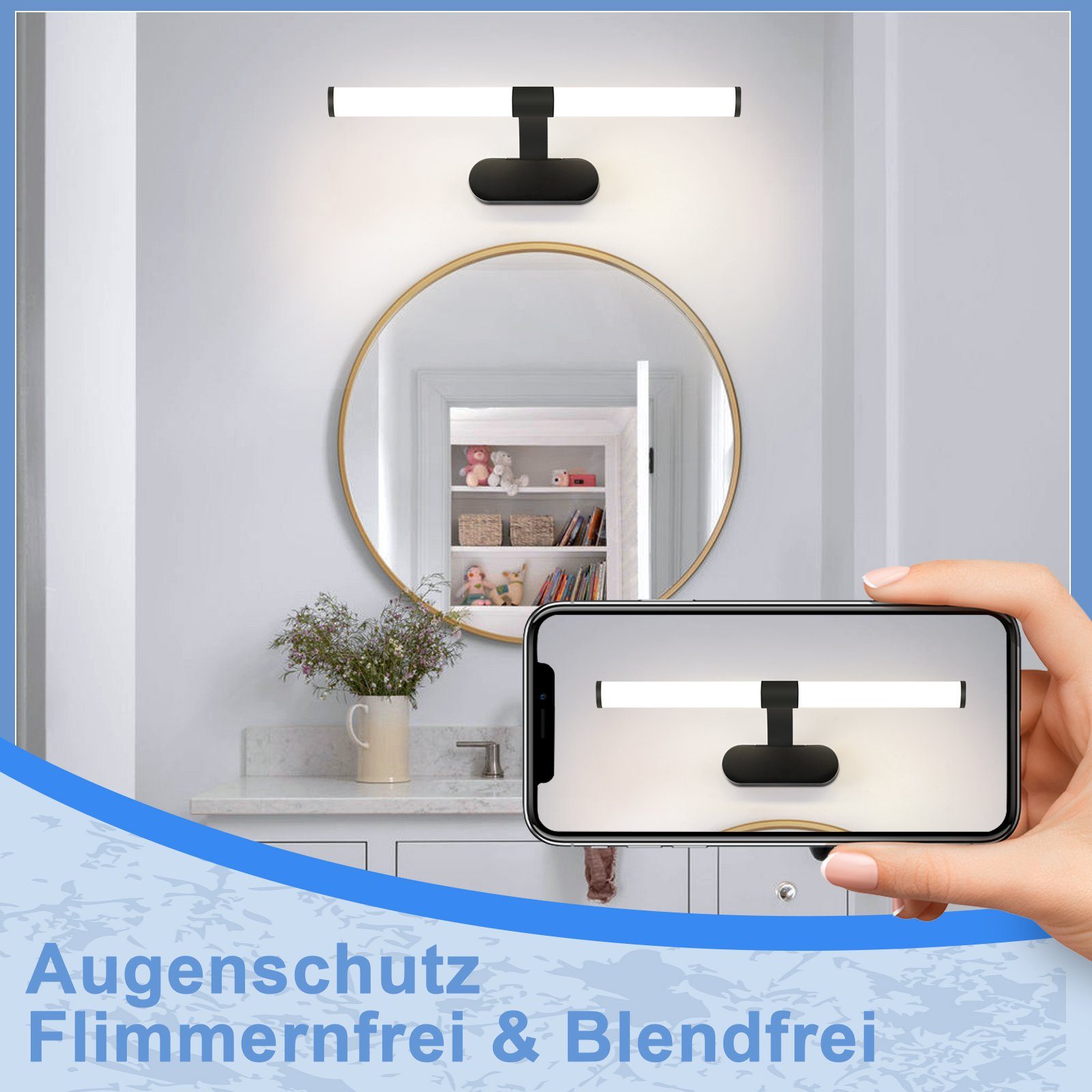 Nettlife LED Spiegelleuchte Spiegellampe Schwarz 4000K, LED fest integriert, Neutralweiß, für Küche schrank Keller – Bild 4 von 5