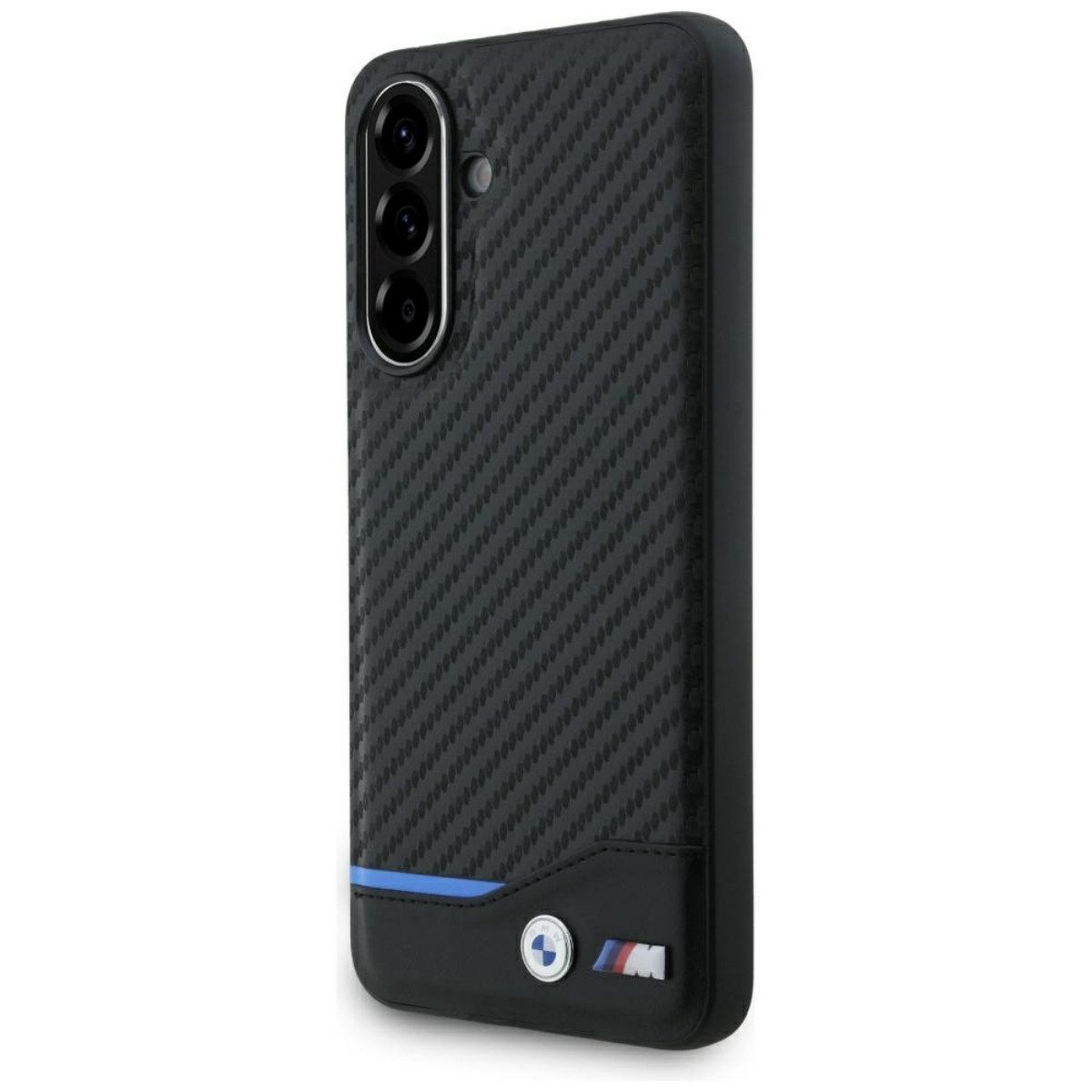 BMW Handyhülle M Series Carbon Design Case Kompatibel mit Galaxy A56 – Schwarz 6.6, Carbonstruktur mit Öko-Leder und metallischem M Logo