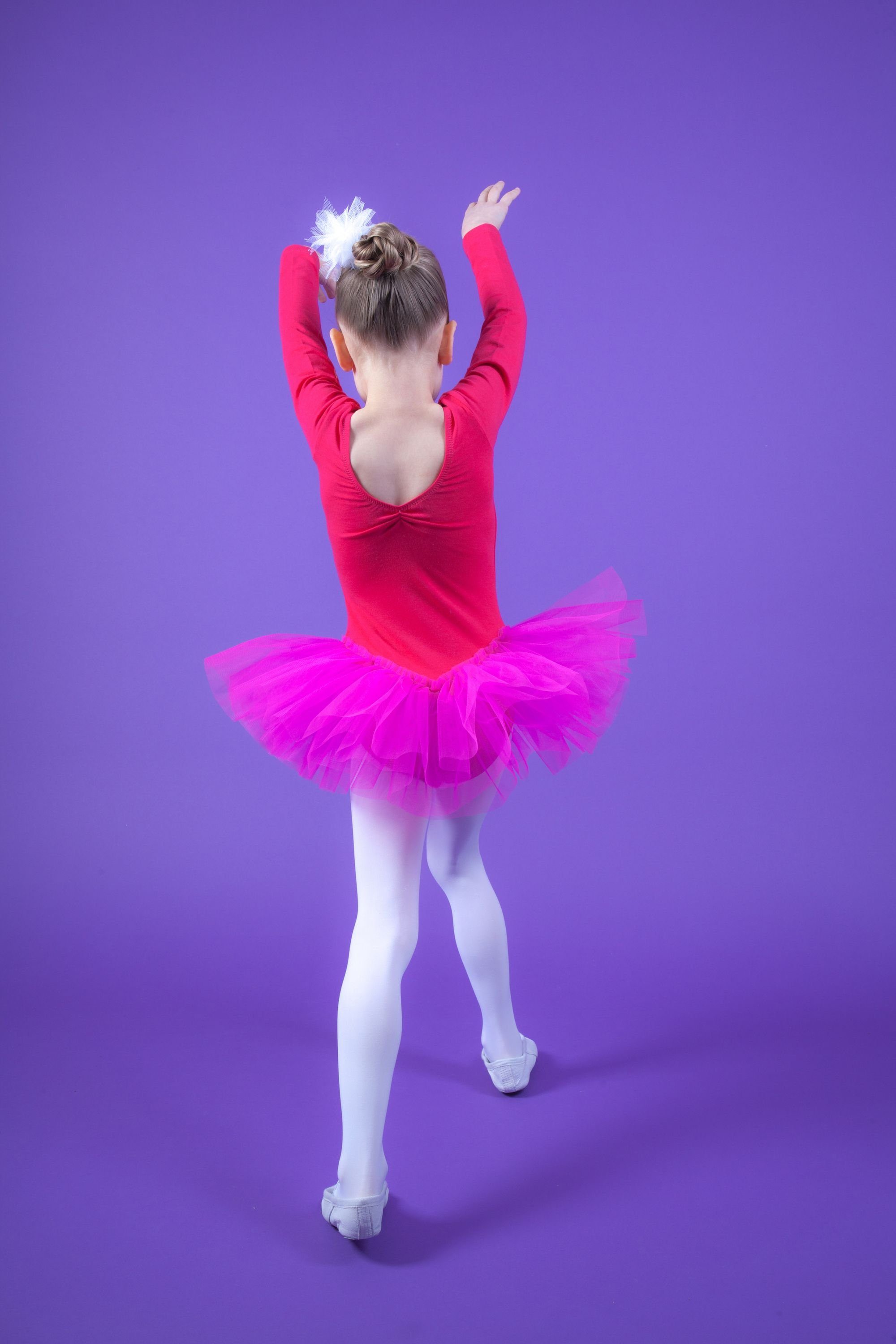 mit tanzmuster aus Langarm Tüllkleid Glitzersteinen für Tüllrock Ballett Ballettkleid weicher Baumwolle mit Mädchen Romy pink Tutu