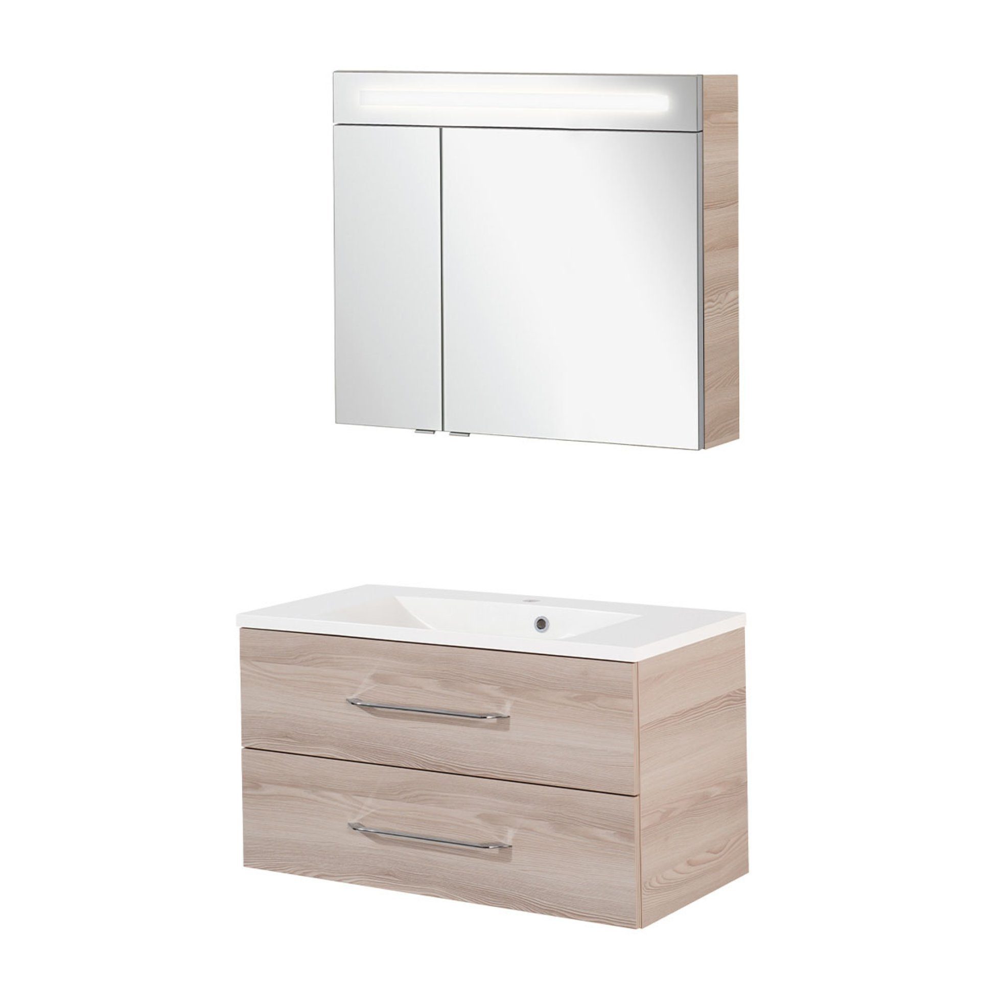 FACKELMANN Badmöbel-Set B.CLEVER Badmöbel Set 3-teilig, 90 cm, Braun hell günstig online kaufen