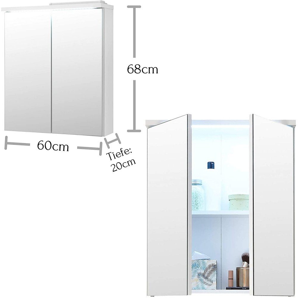 20 Beleuchtung Bega Weiß Badspiegel 60 x LED inkl. Badezimmerspiegelschrank Spiegelschrank cm ca. 69 x Consult POOL
