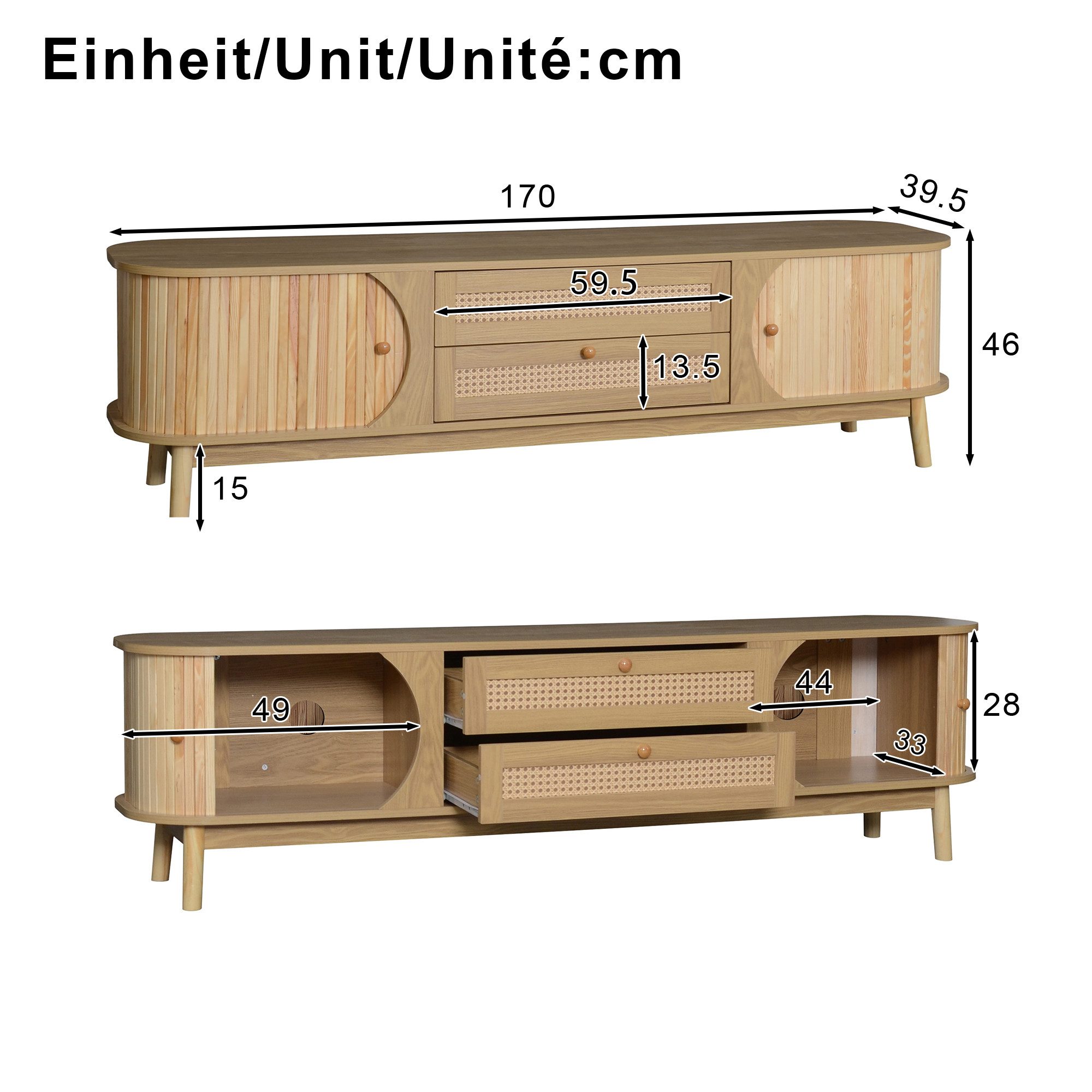 Celya TV-Schrank TV Board mit Türen und Schubladen, TV-Ständer mit Rattanse günstig online kaufen