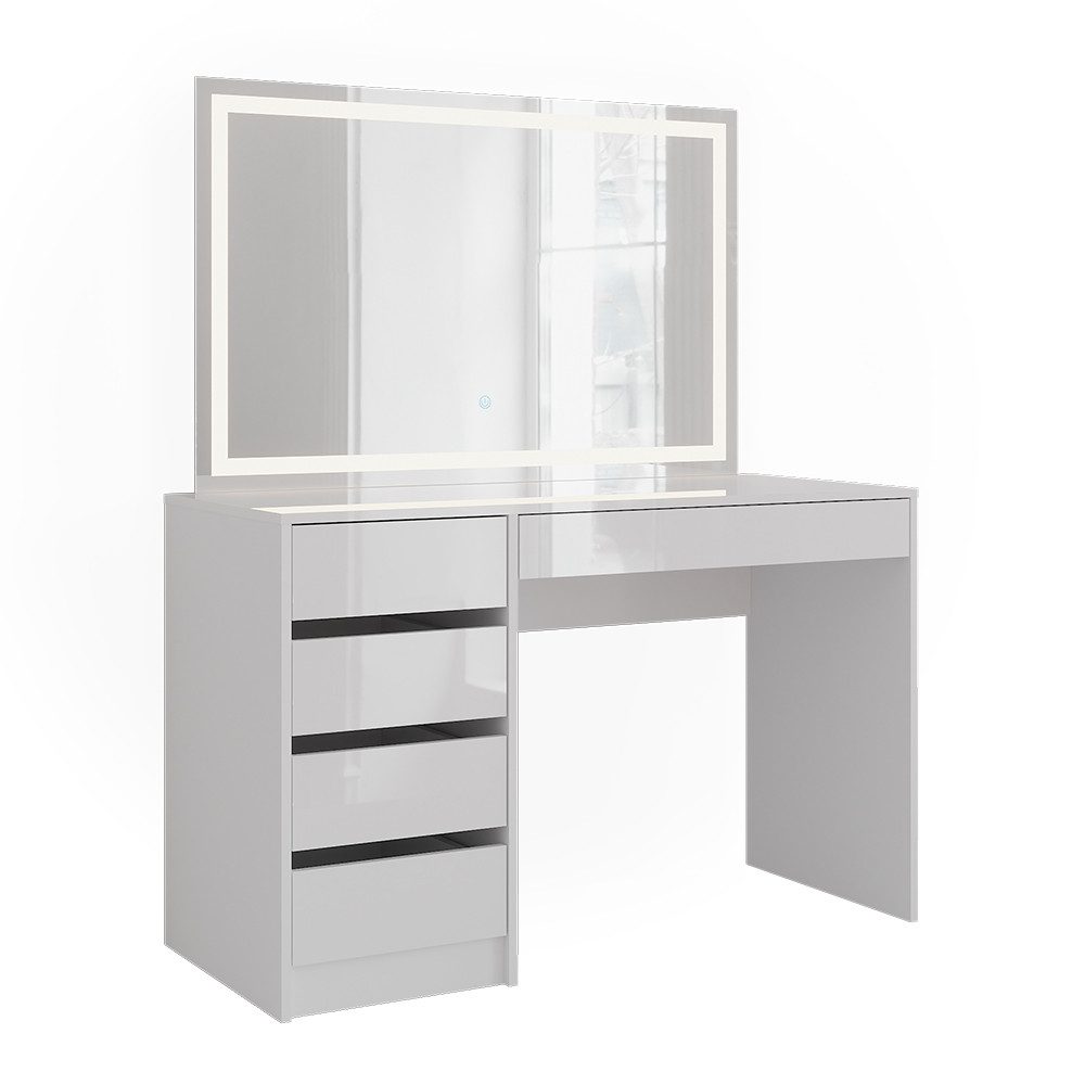 Vicco Schminktisch Sherry, Weiß/Weiß Hochglanz, 119.8 cm mit LED-Spiegel (2-St)