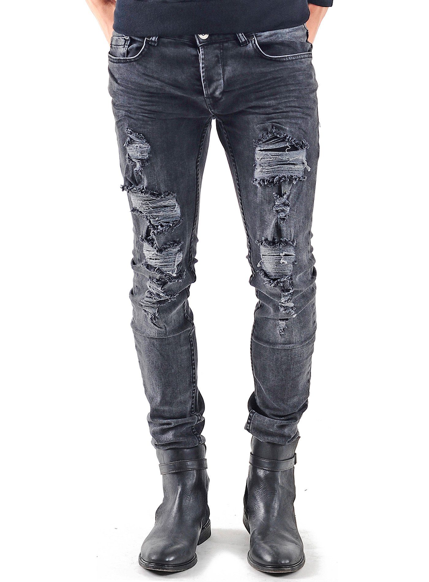 Destroyed Destroyed-Jeans Rock Heavy Slim Jeans Herren Jeans VSCT Destroyed VSCT Fit Look Keno Männer-Hose