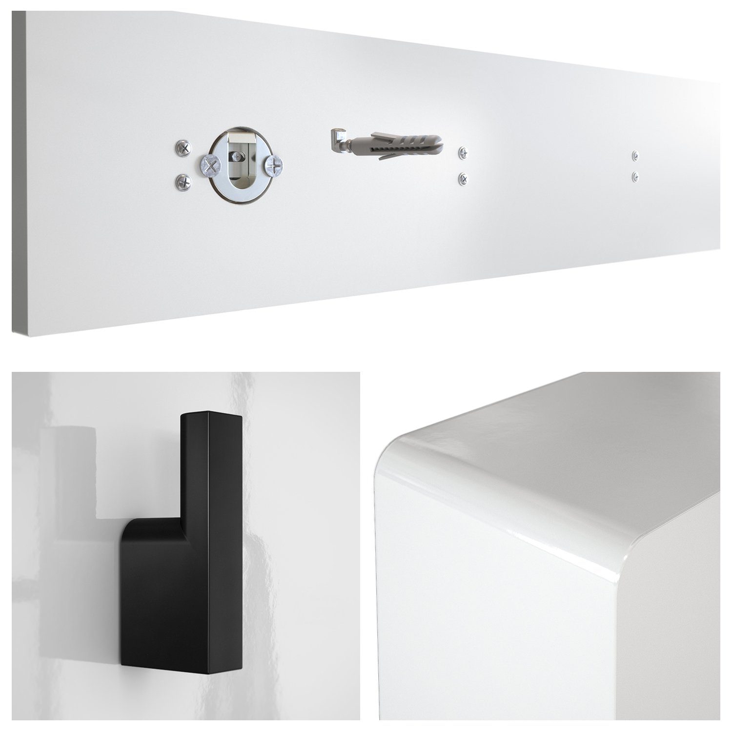 Vladon Garderobenpaneel Linea V2 (Wandgarderobe, mit 4 Kleiderhaken), Brombeer Hochglanz (72 x 14,5 x 3,5 cm)