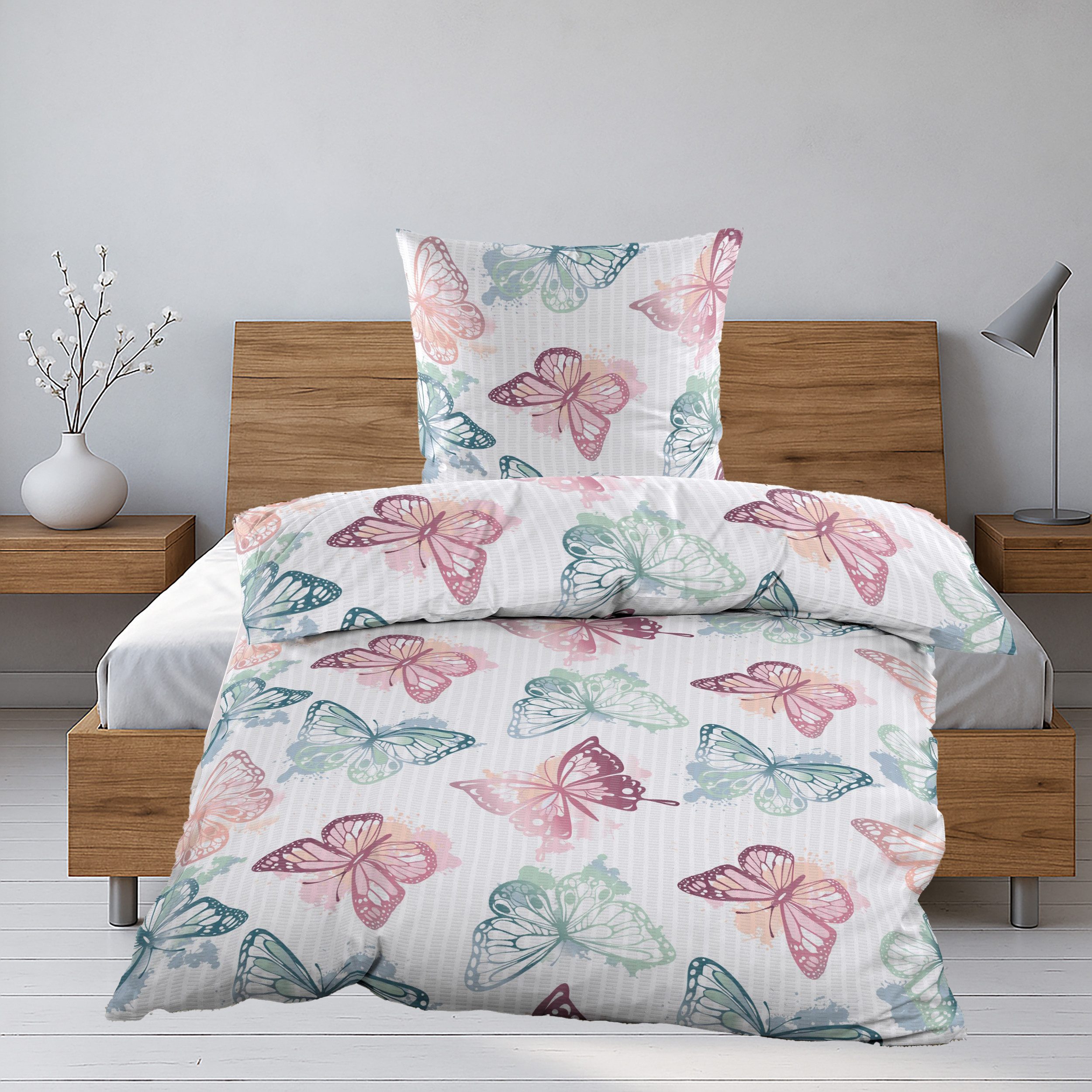 Casa Colori Bettwäsche Seersucker Bettwäsche mit bunten Schmetterlingen, Se günstig online kaufen