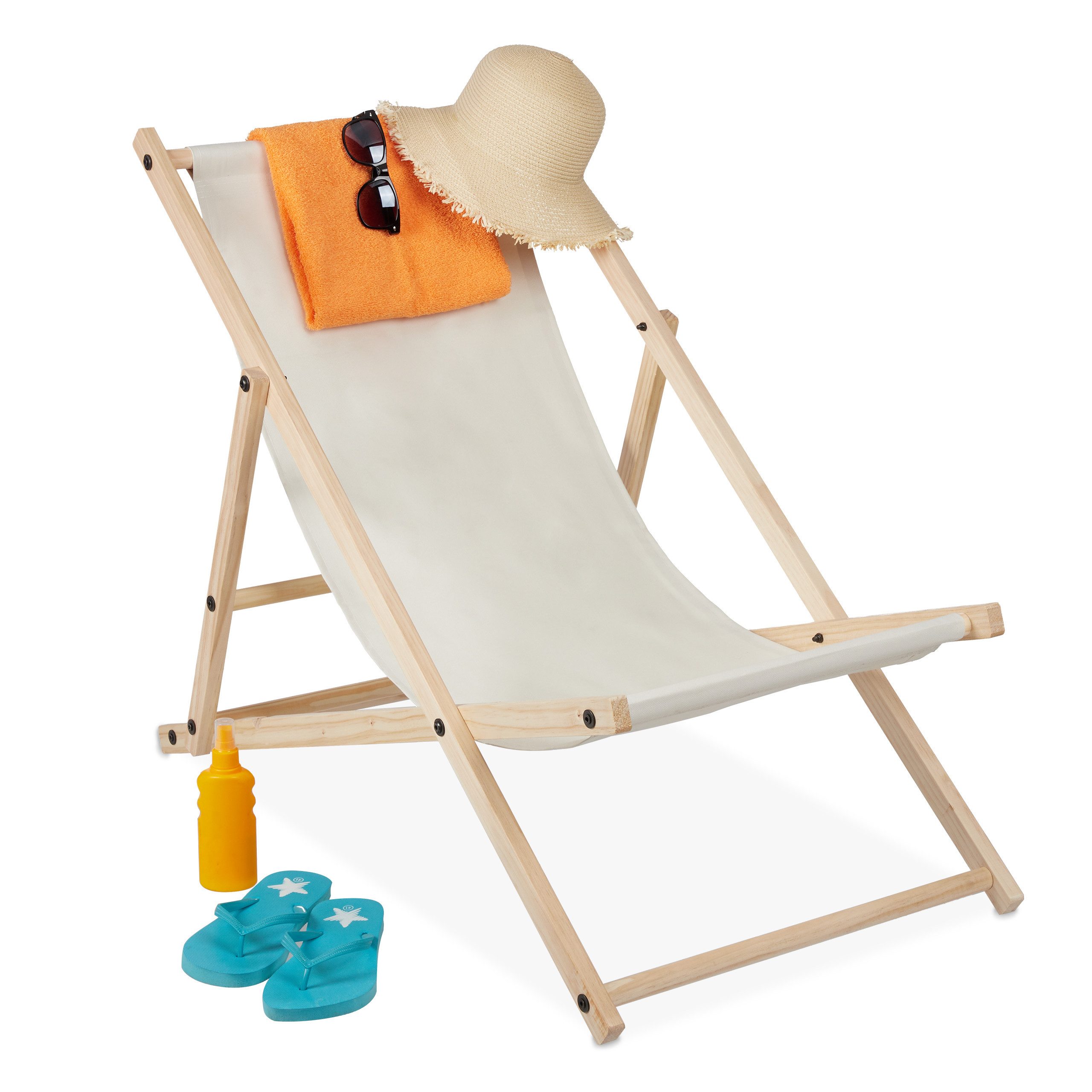 relaxdays Campingstuhl Liegestuhl Holz klappbar, Beige günstig online kaufen