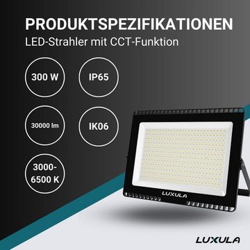 LUXULA LED Flutlichtstrahler LED CCT Fluter, 300 W, warm-, neutral-, kaltweiß, 30000 lm, IP65, LED fest integriert, warmweiß, neutralweiß, Tageslichtweiß, kaltweiß